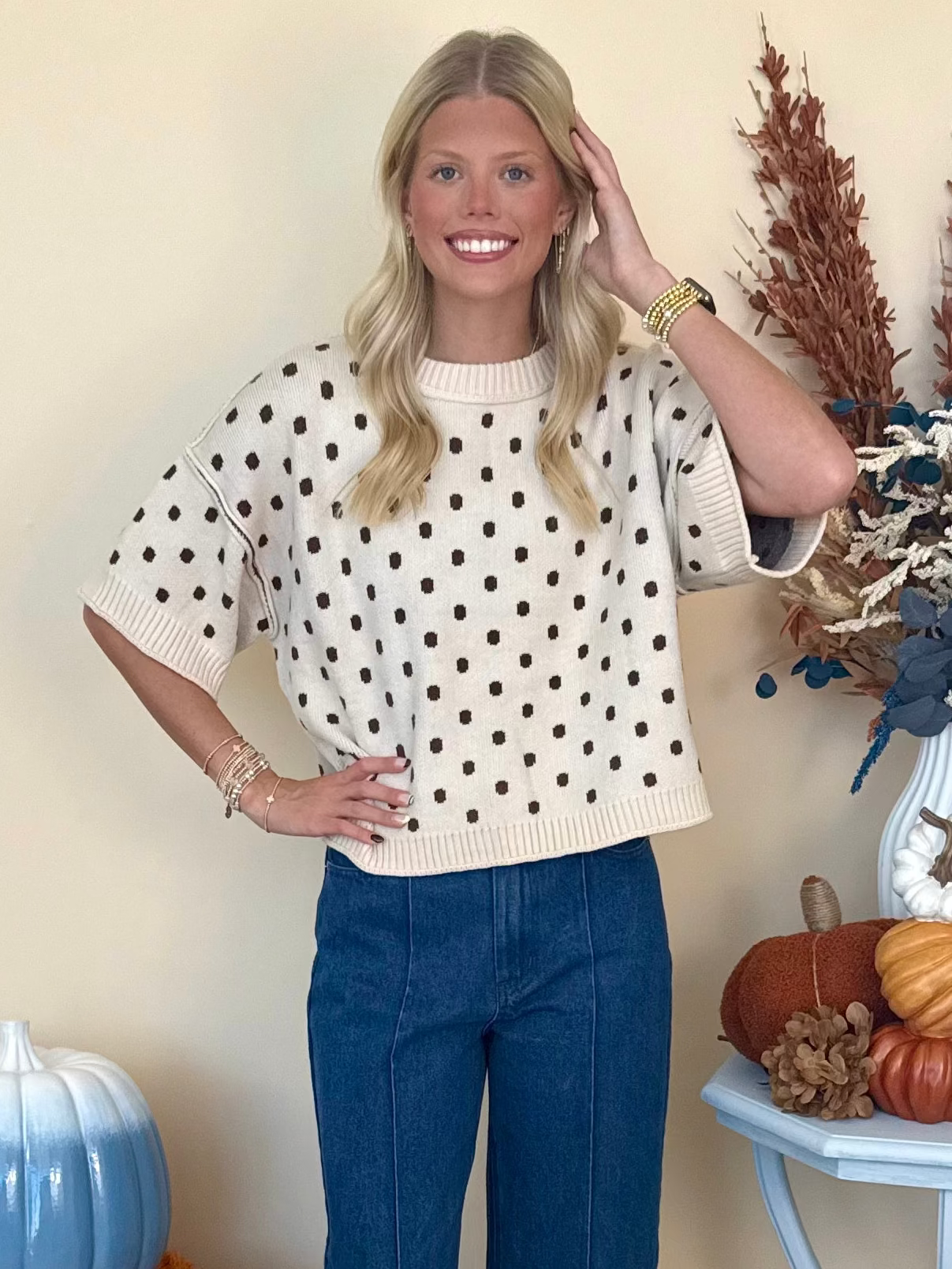 Morning Light Ecru Polka Dot Sweater