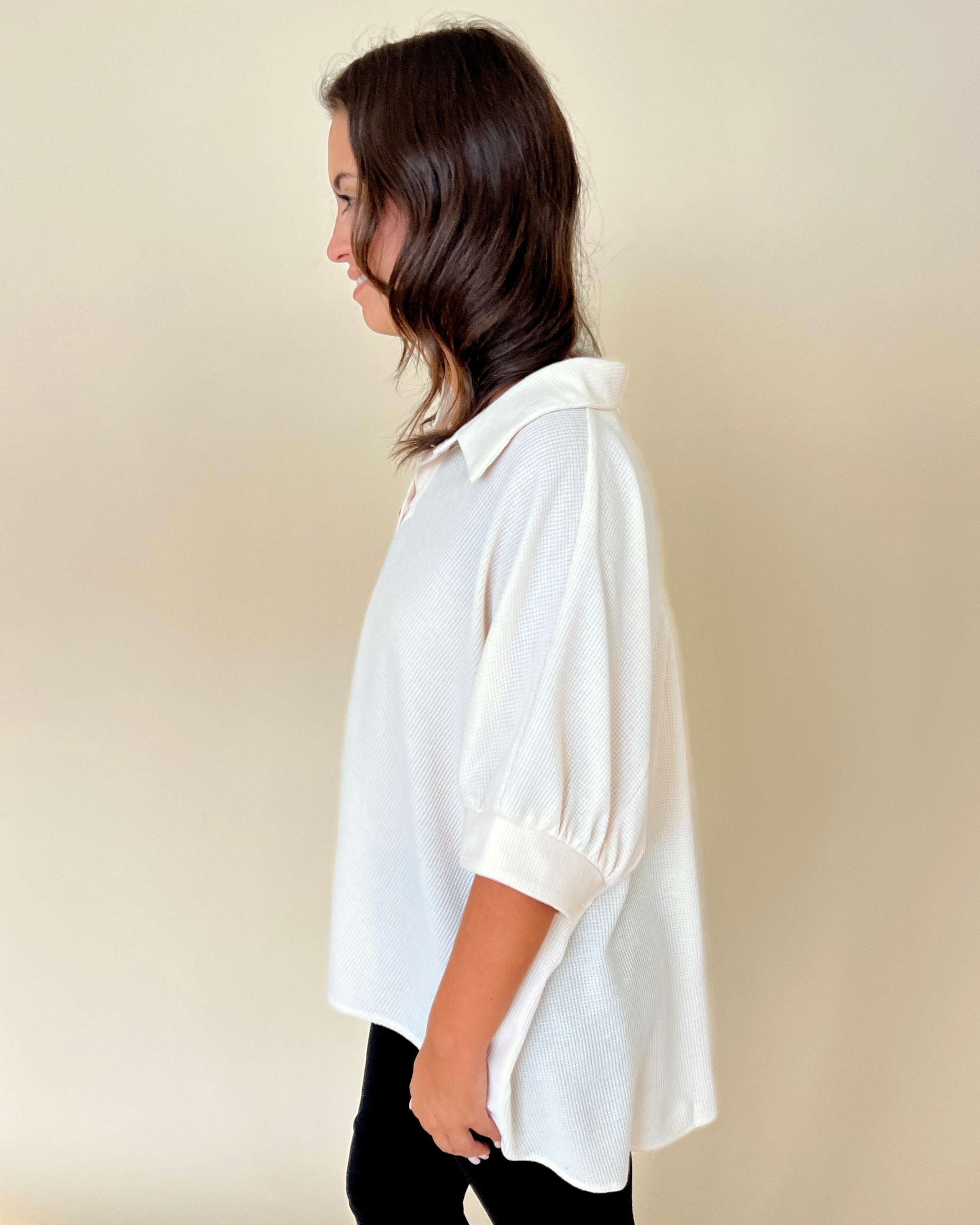 Let Loose Sand Waffle Button Down Top-Shop-Womens-Boutique-Clothing