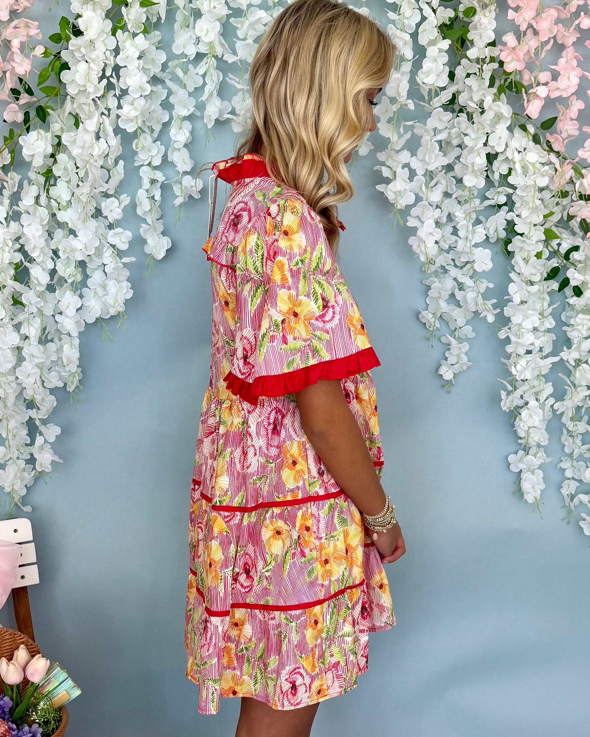 A Certainty Red Floral Tier Dress-Shop-Womens-Boutique-Clothing
