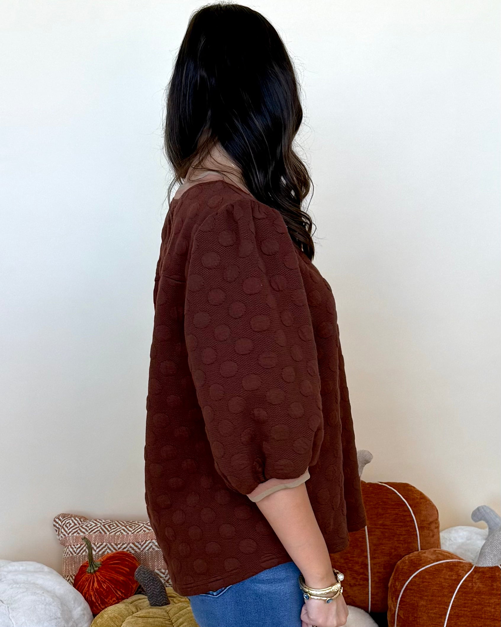 Keep Watching Brown Embossed Stripe Top-Shop-Womens-Boutique-Clothing