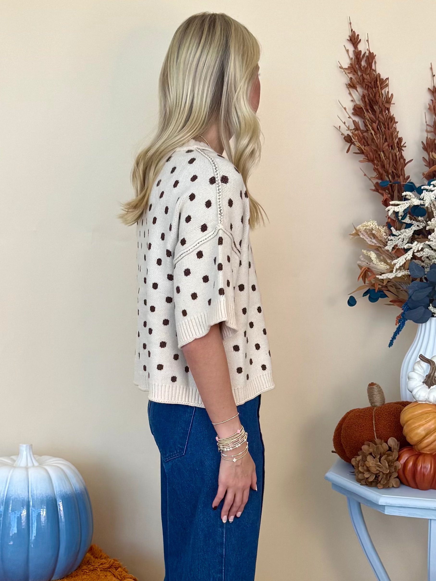 Morning Light Ecru Polka Dot Sweater