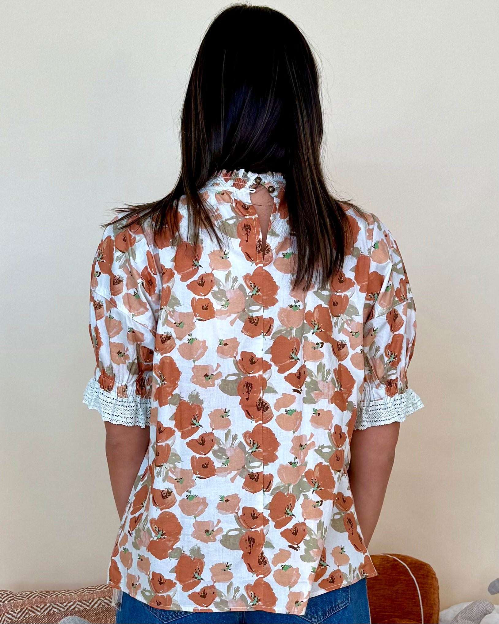 Fond Memory Rust Floral Ruffle Top-Shop-Womens-Boutique-Clothing