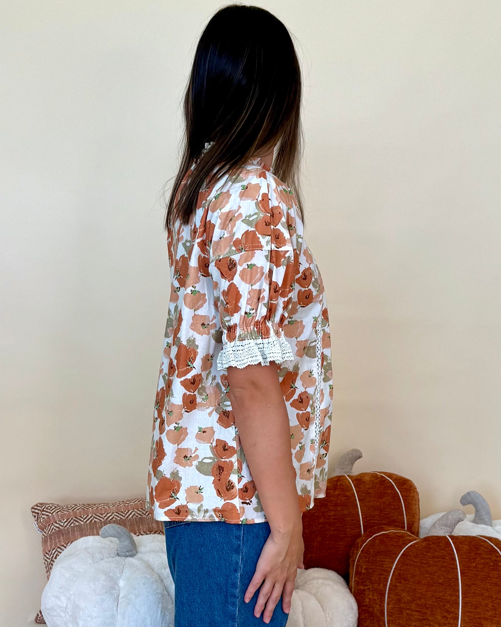 Fond Memory Rust Floral Ruffle Top-Shop-Womens-Boutique-Clothing