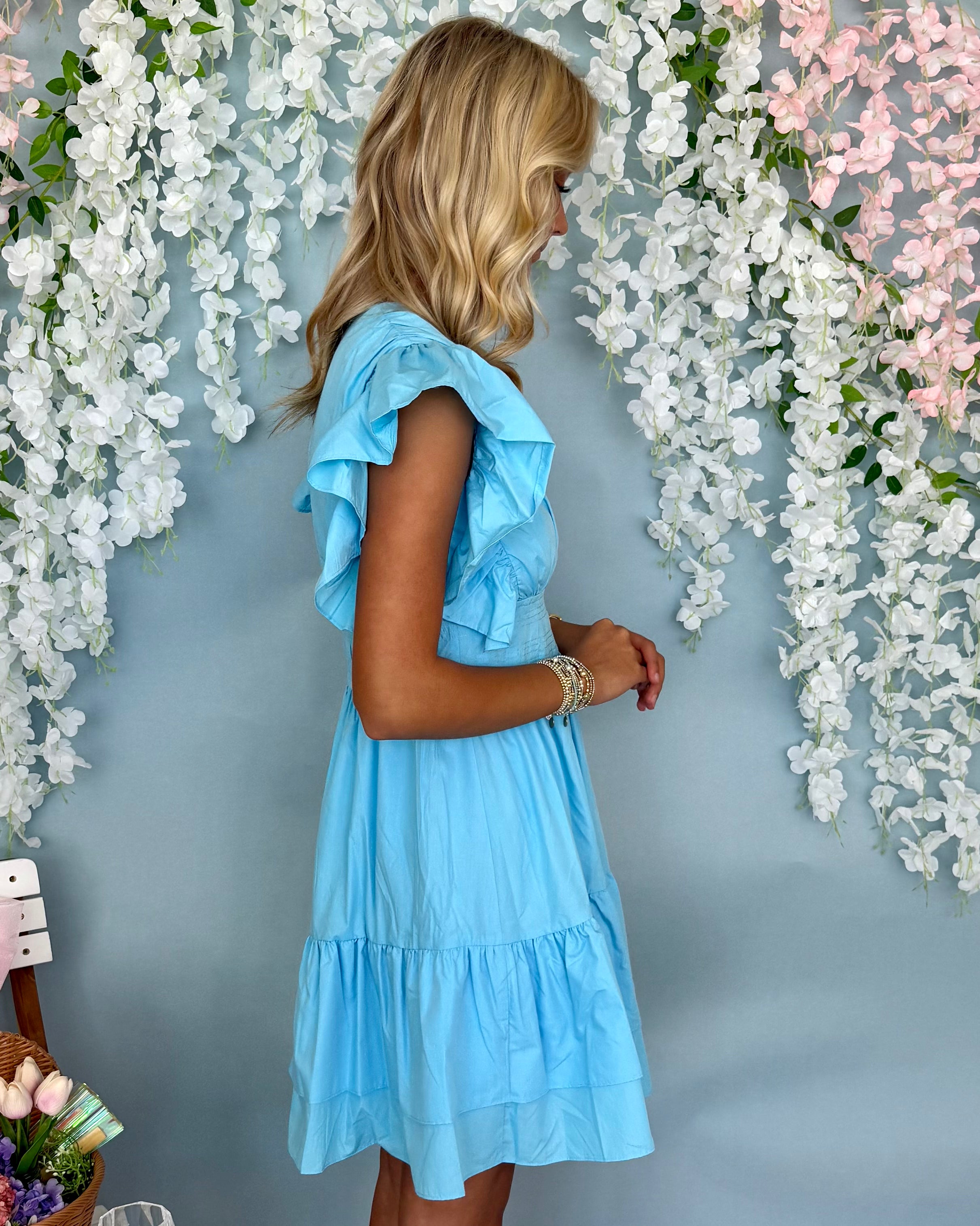 Exchange Stories Lt. Blue Pleated Dress-Shop-Womens-Boutique-Clothing