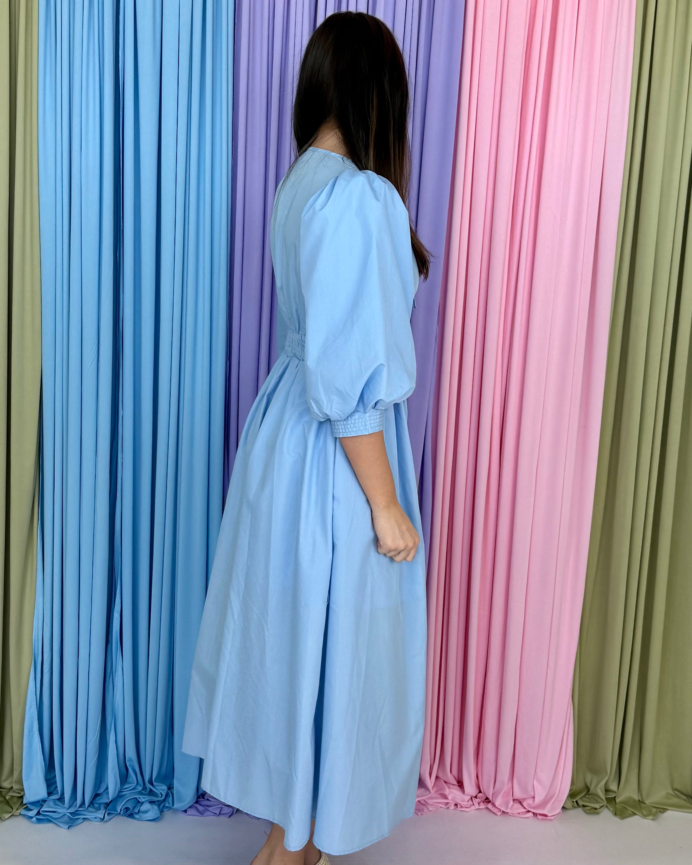 Coastal Charm Lt Blue Midi Dress-Shop-Womens-Boutique-Clothing