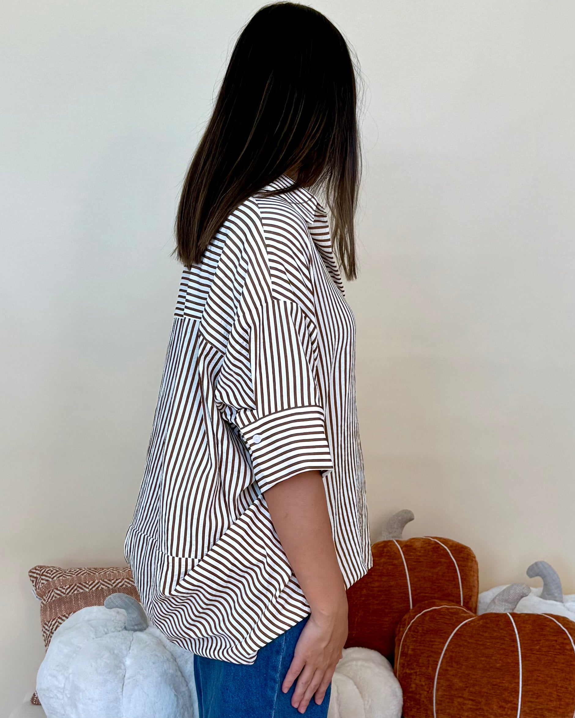 Staying True Brown Oversized Striped Top-Shop-Womens-Boutique-Clothing