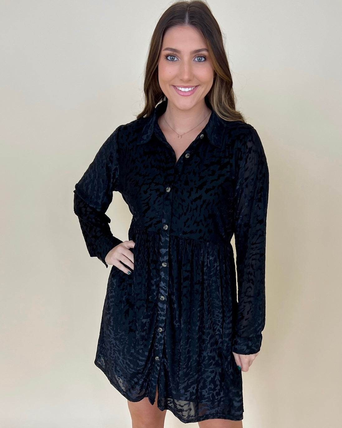 Fall For You Black Animal Velvet Dress-Shop-Womens-Boutique-Clothing