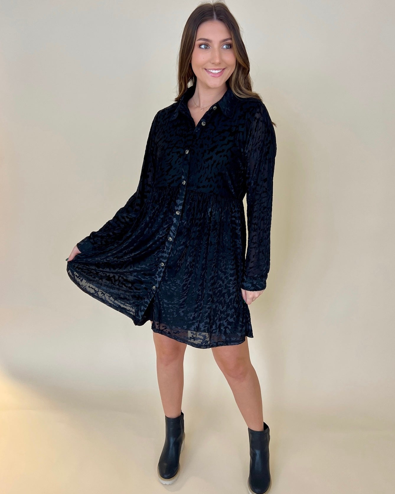 Fall For You Black Animal Velvet Dress-Shop-Womens-Boutique-Clothing