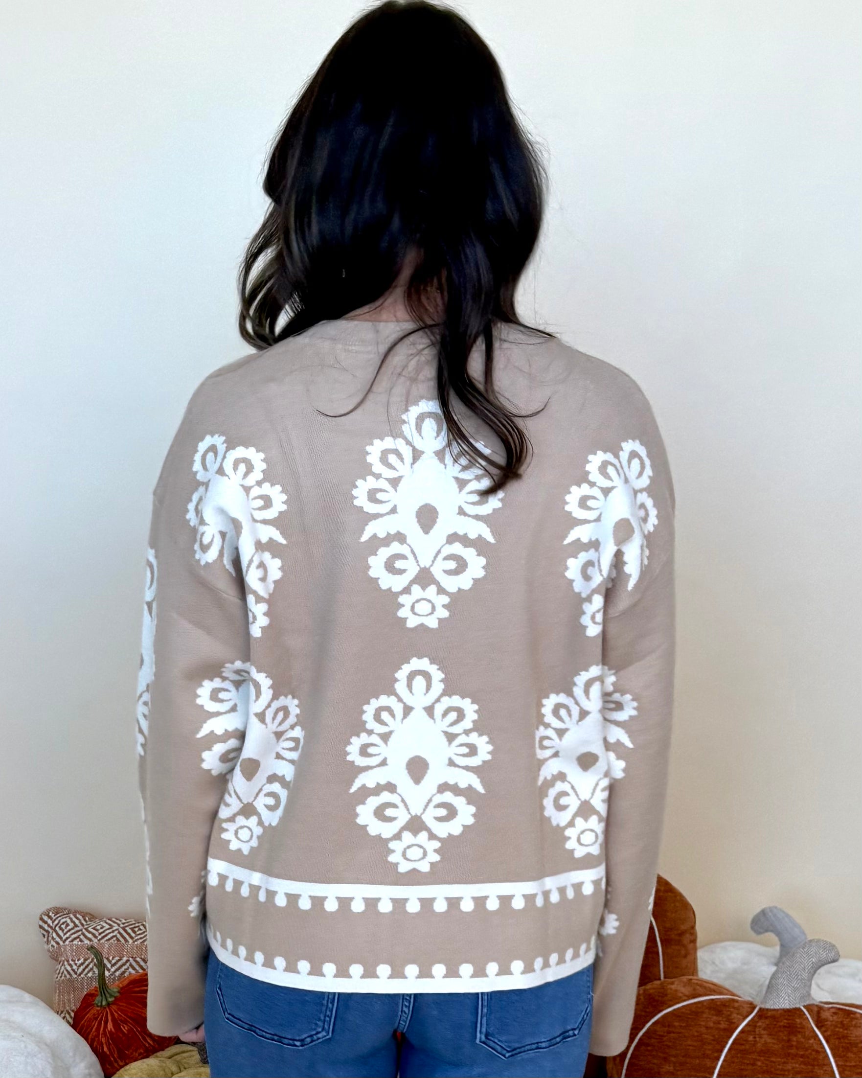 Easy Days Taupe Printed Sweater-Shop-Womens-Boutique-Clothing