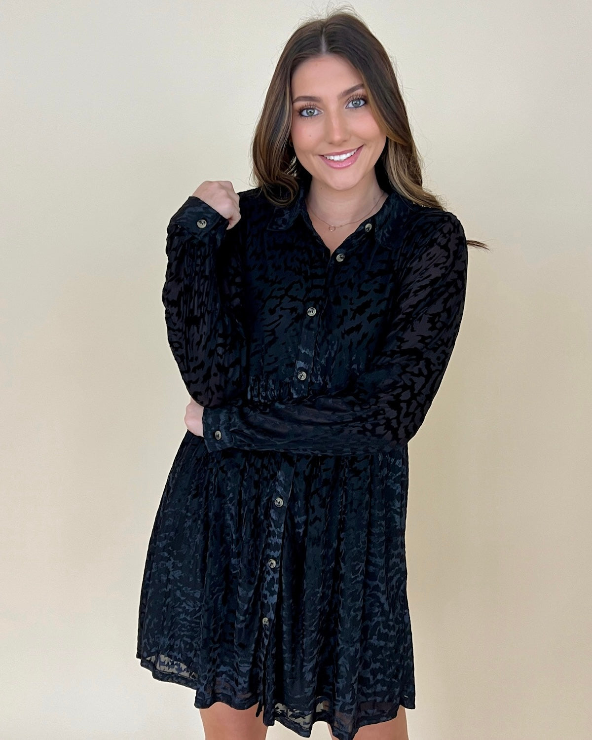 Fall For You Black Animal Velvet Dress-Shop-Womens-Boutique-Clothing