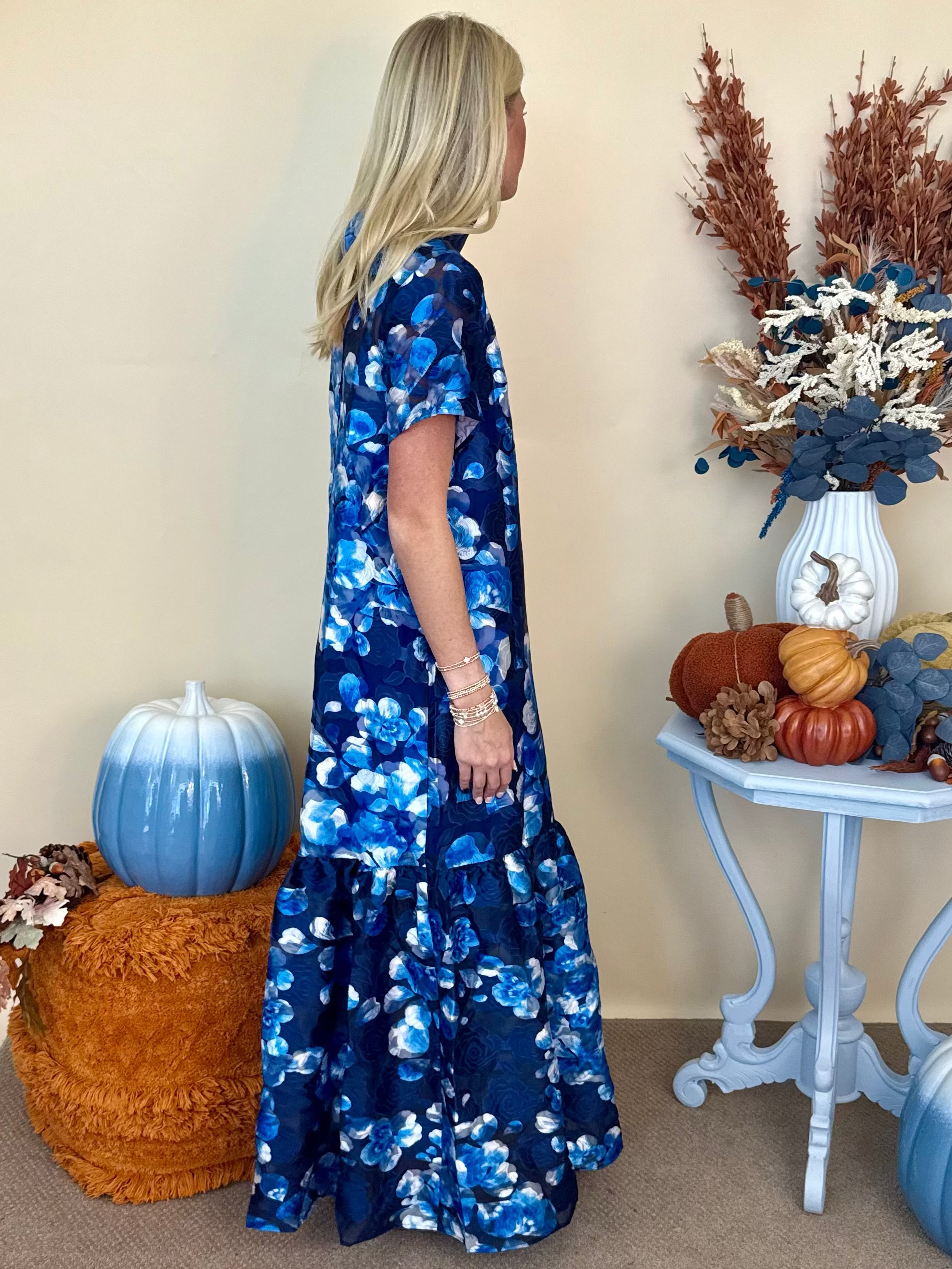 Come Through Blue/White Floral Organza Maxi Dress-Shop-Womens-Boutique-Clothing