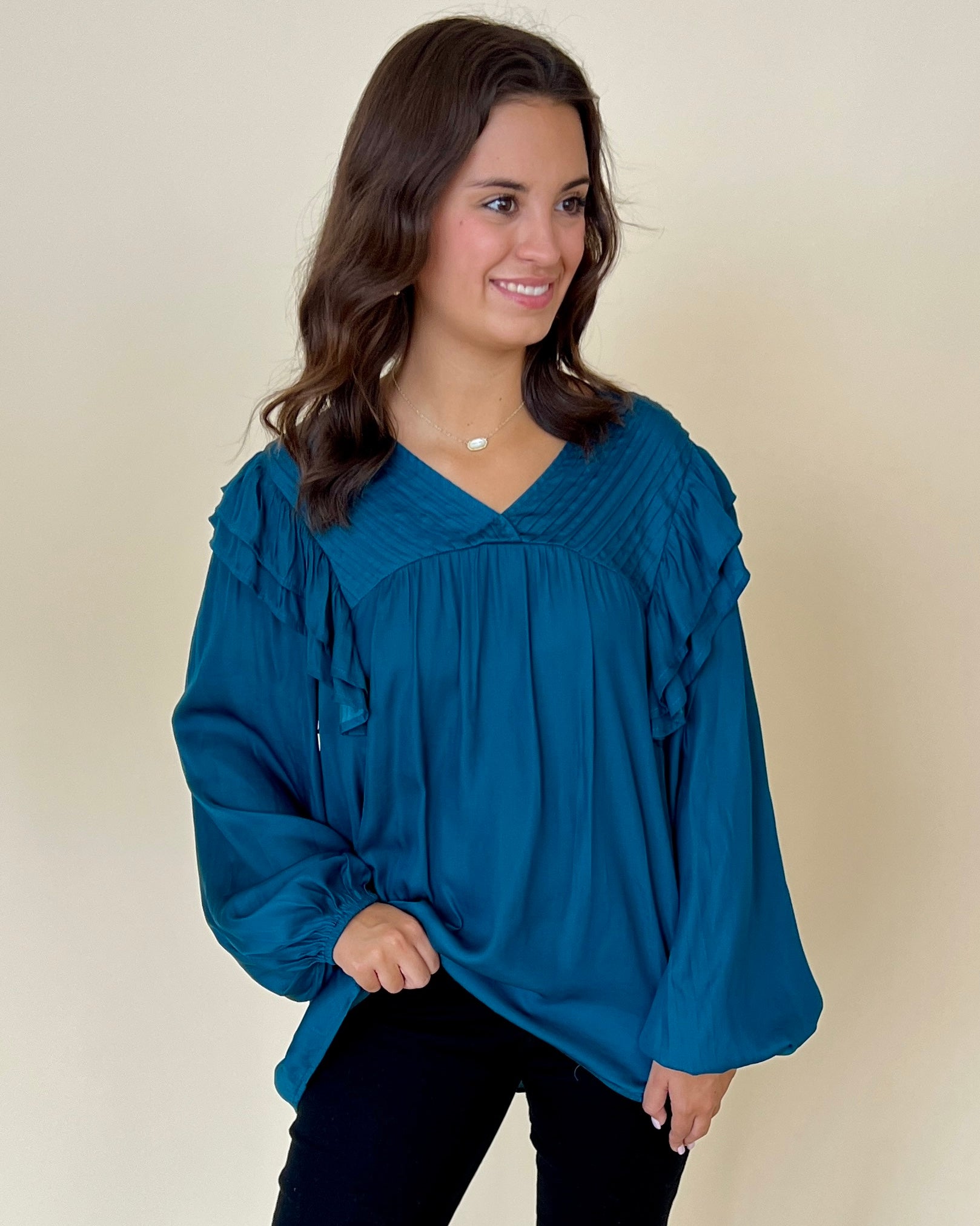 Sending Love Teal Pin-tuck Ruffle Top-Shop-Womens-Boutique-Clothing