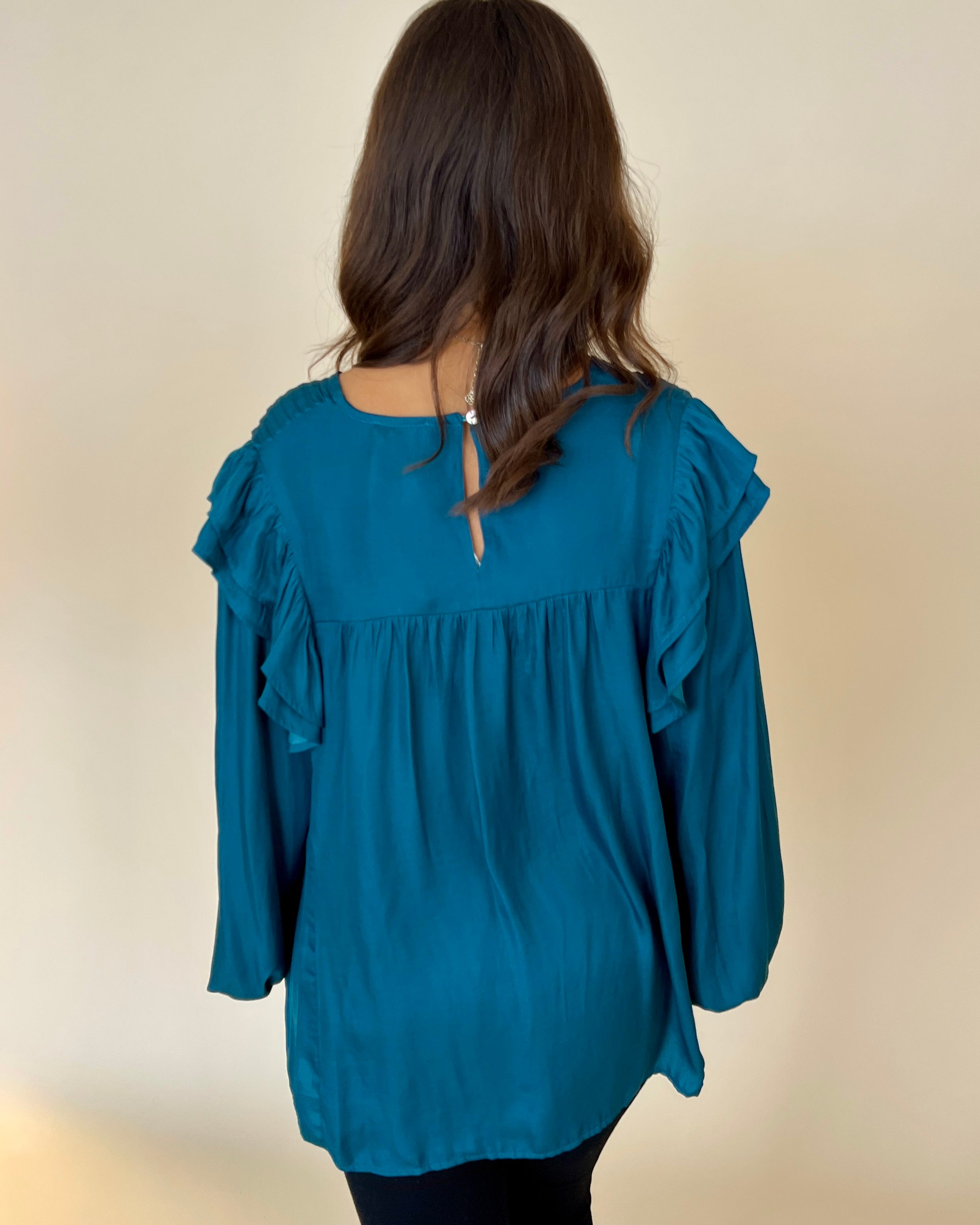 Sending Love Teal Pin-tuck Ruffle Top-Shop-Womens-Boutique-Clothing