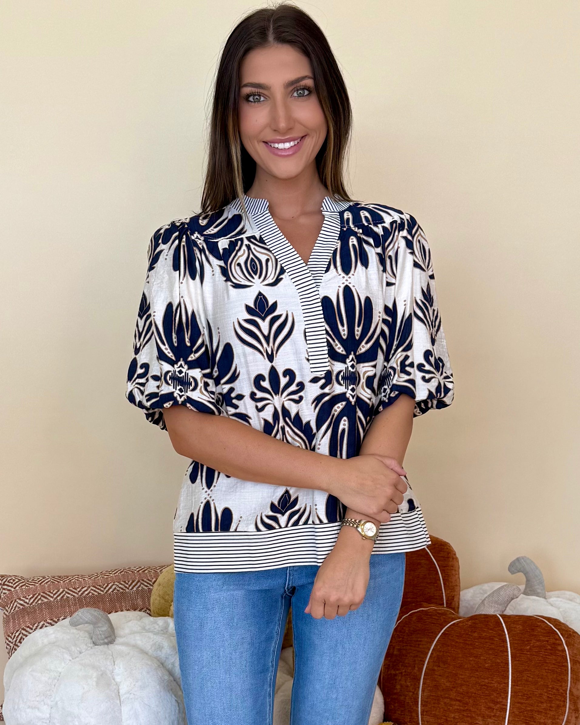 Coming For You Navy Floral Top-Shop-Womens-Boutique-Clothing