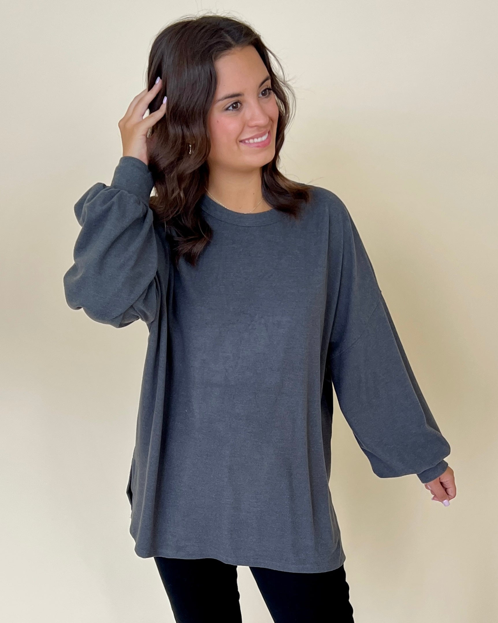 In My Feelings Charcoal Ribbed Oversized Top-Shop-Womens-Boutique-Clothing