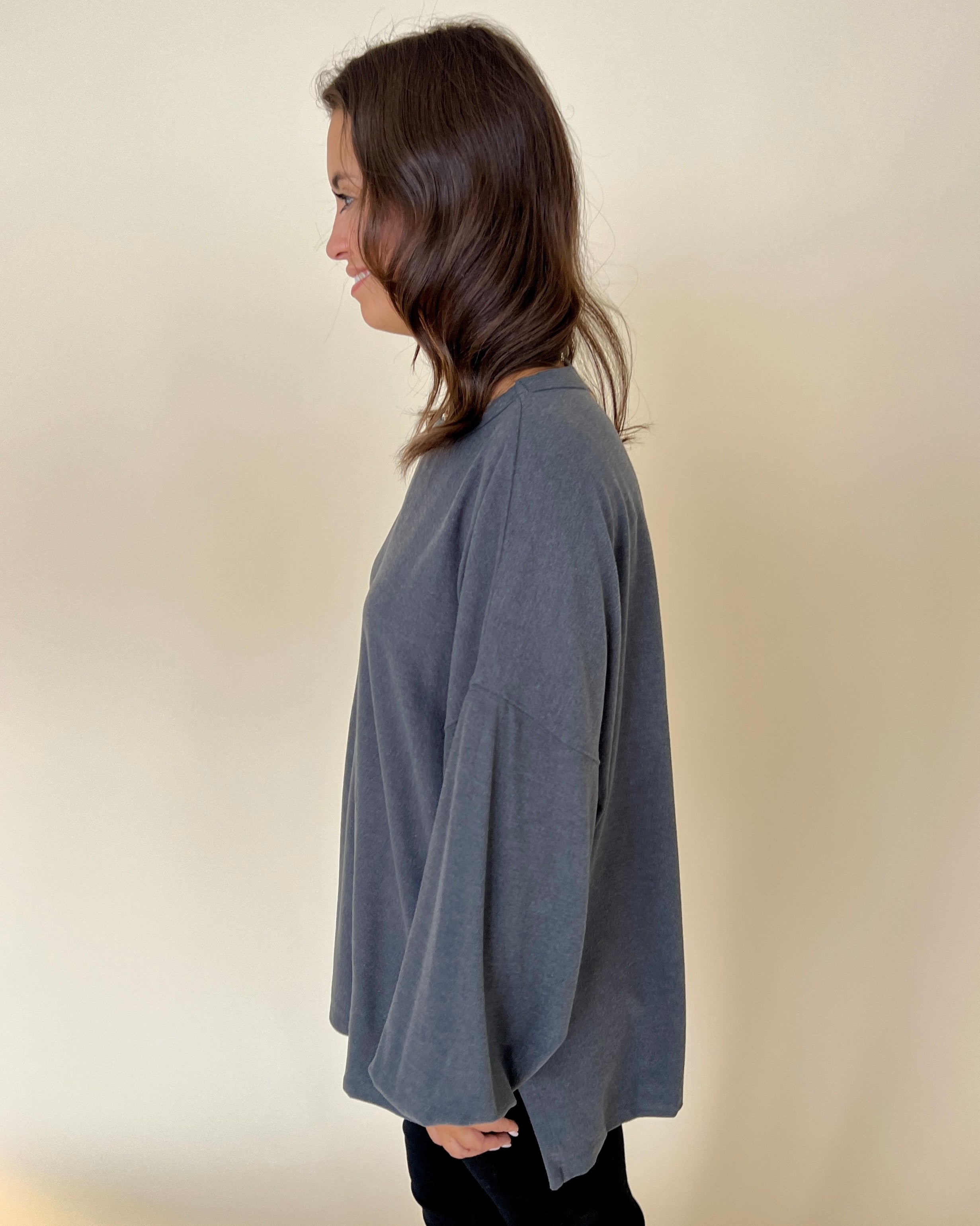 In My Feelings Charcoal Ribbed Oversized Top-Shop-Womens-Boutique-Clothing