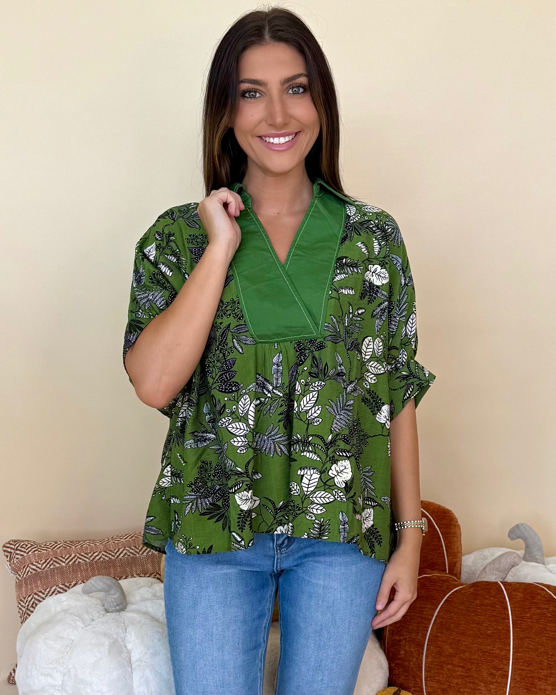 Looks Like Love Olive Botanical Dolman Top-Shop-Womens-Boutique-Clothing