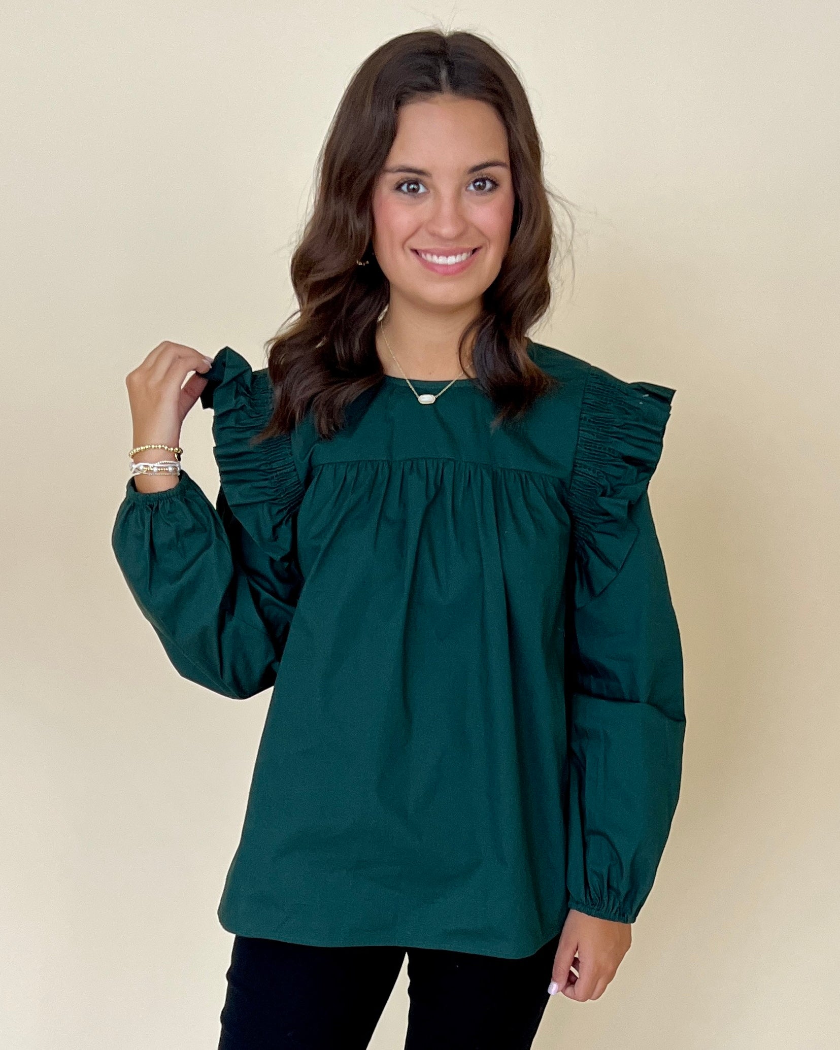 Longing For More Hunter Green Smocked Top-Shop-Womens-Boutique-Clothing