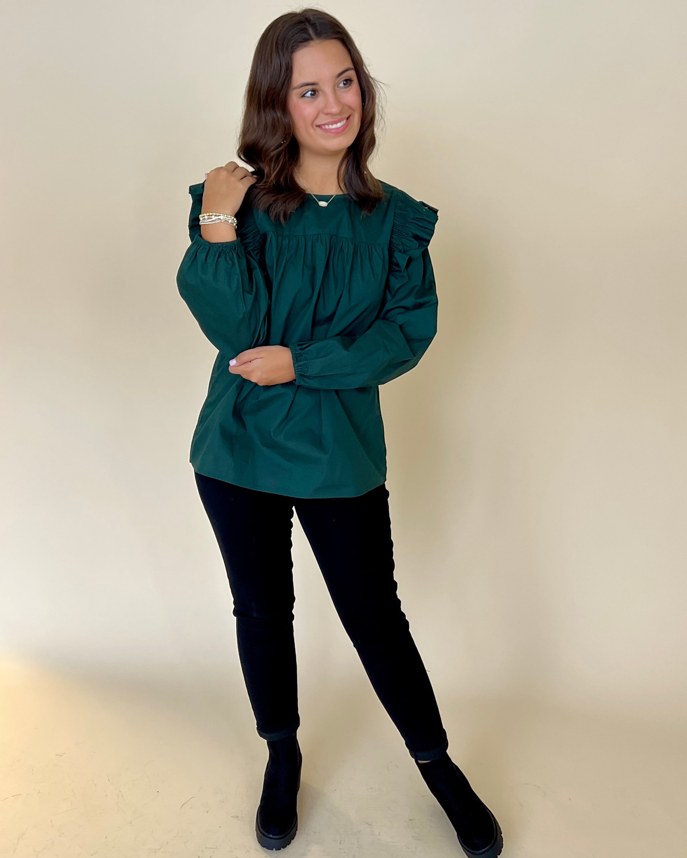 Longing For More Hunter Green Smocked Top-Shop-Womens-Boutique-Clothing