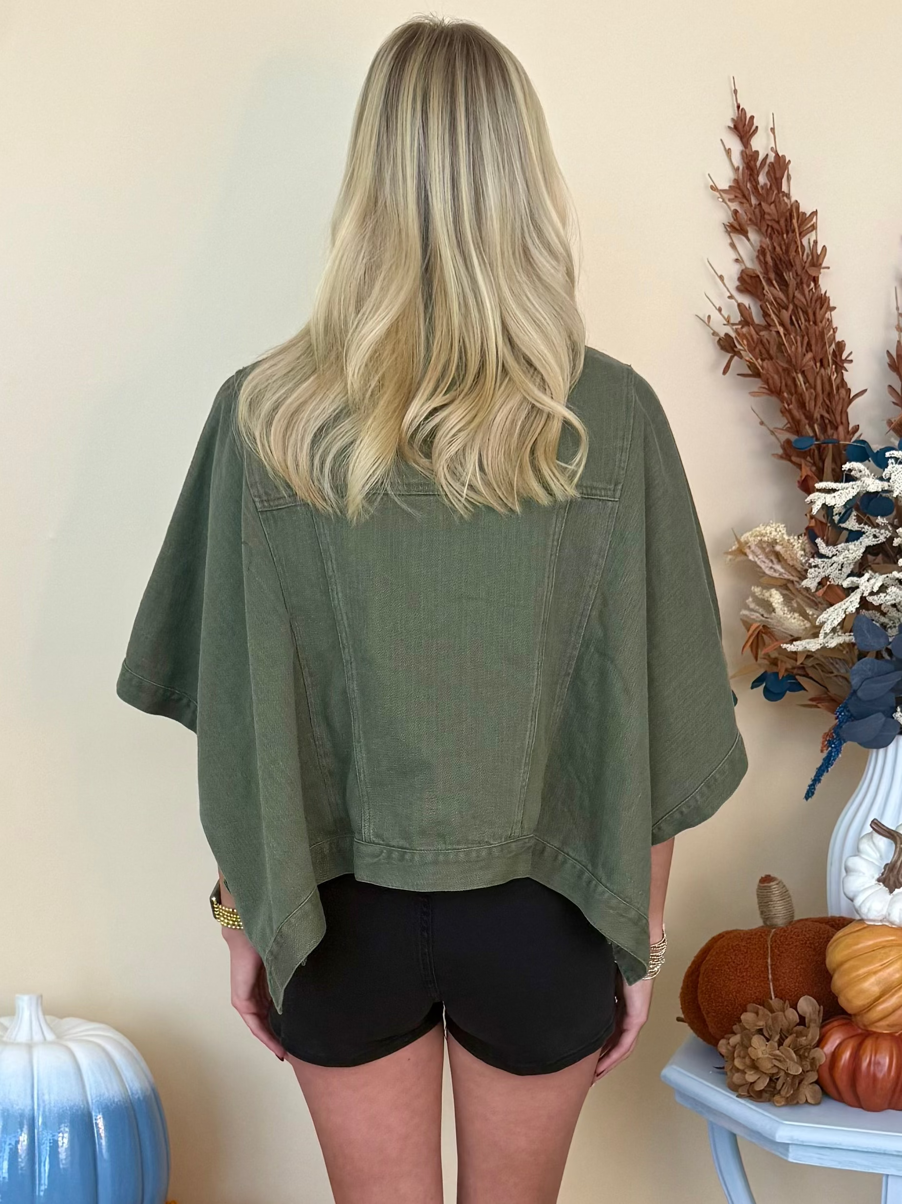 Morning Cider Olive Denim Wide Arm Jacket-Shop-Womens-Boutique-Clothing