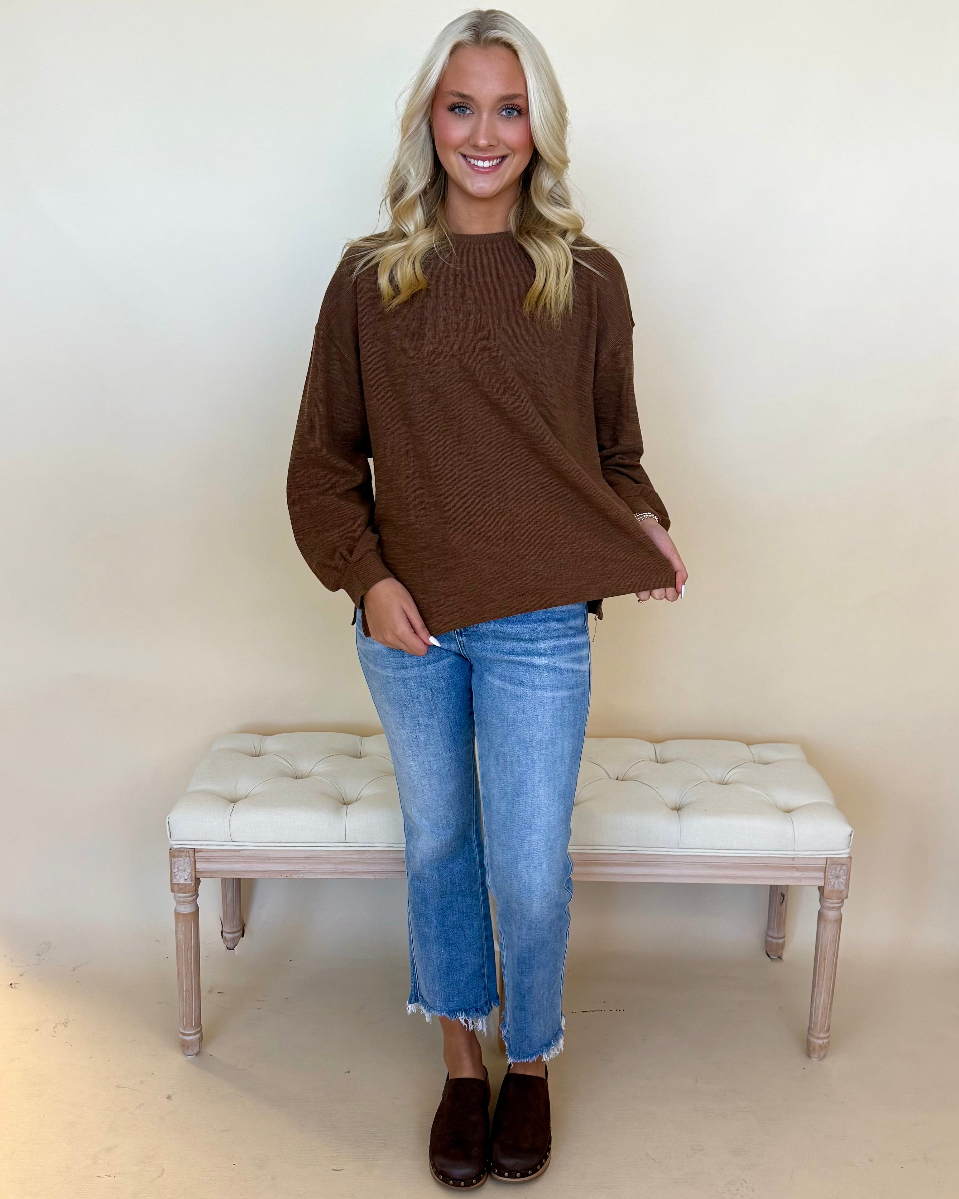 Dream About You Brown Raw Marled Top-Shop-Womens-Boutique-Clothing