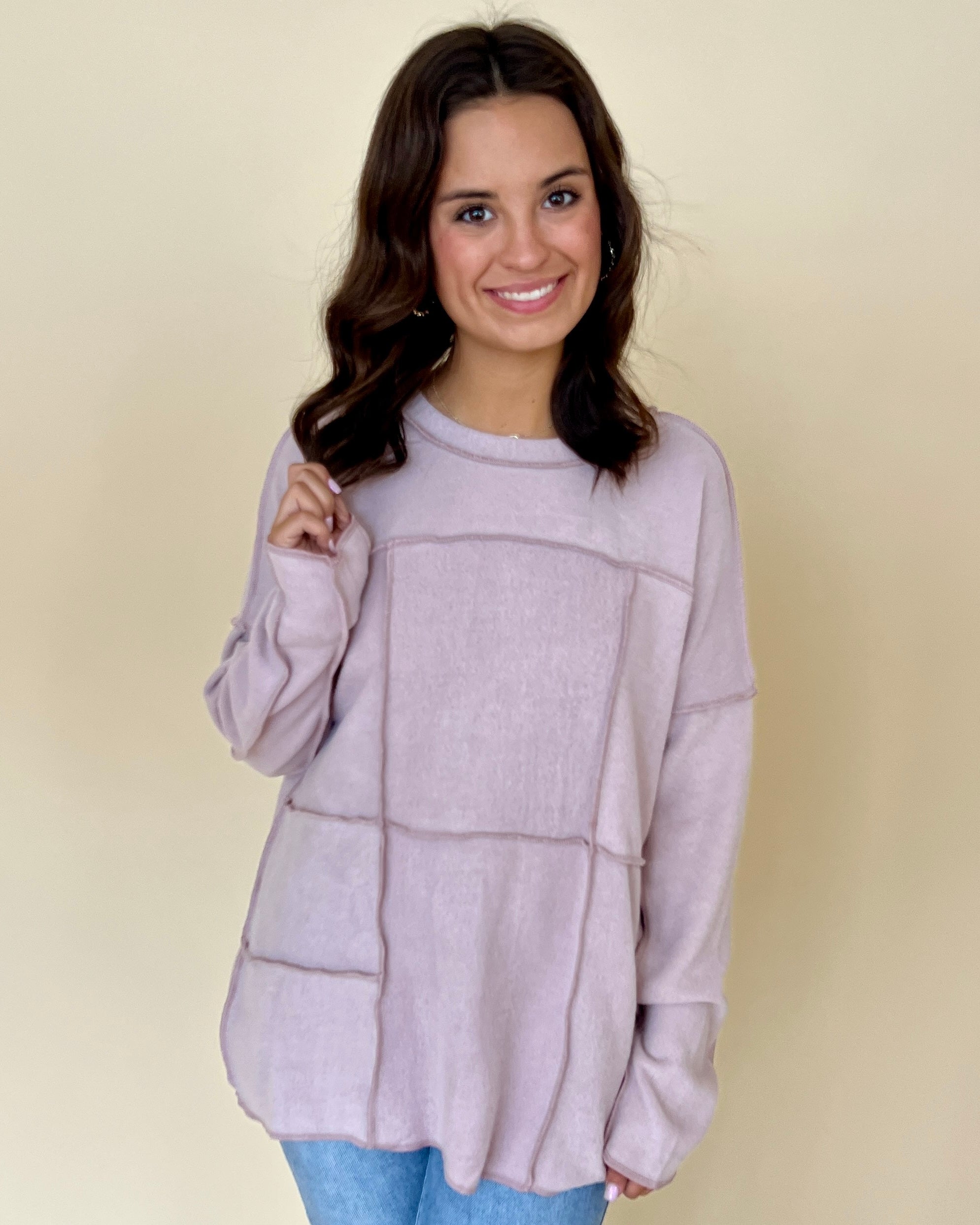 Seeing You Dusty Lavender Brushed Seam Top-Shop-Womens-Boutique-Clothing