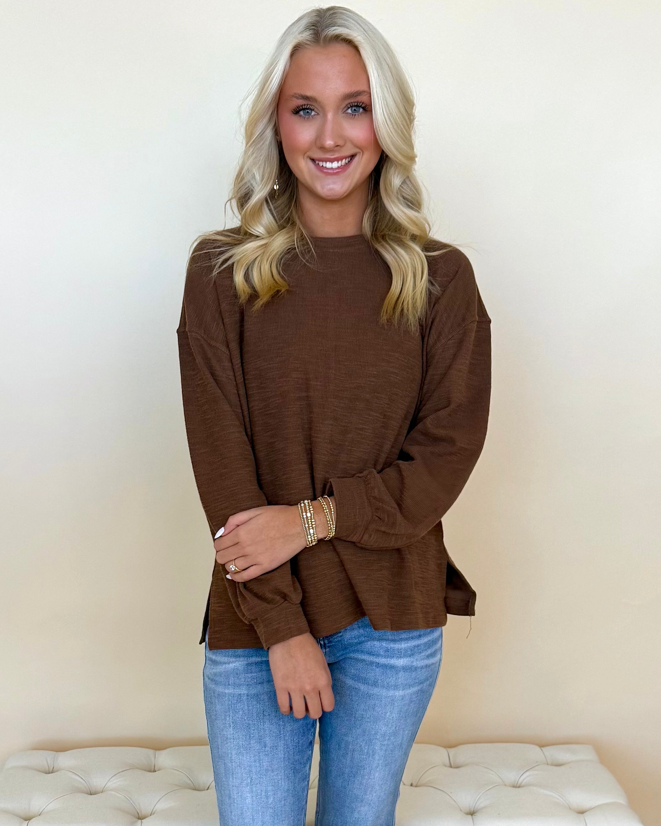 Dream About You Brown Raw Marled Top-Shop-Womens-Boutique-Clothing