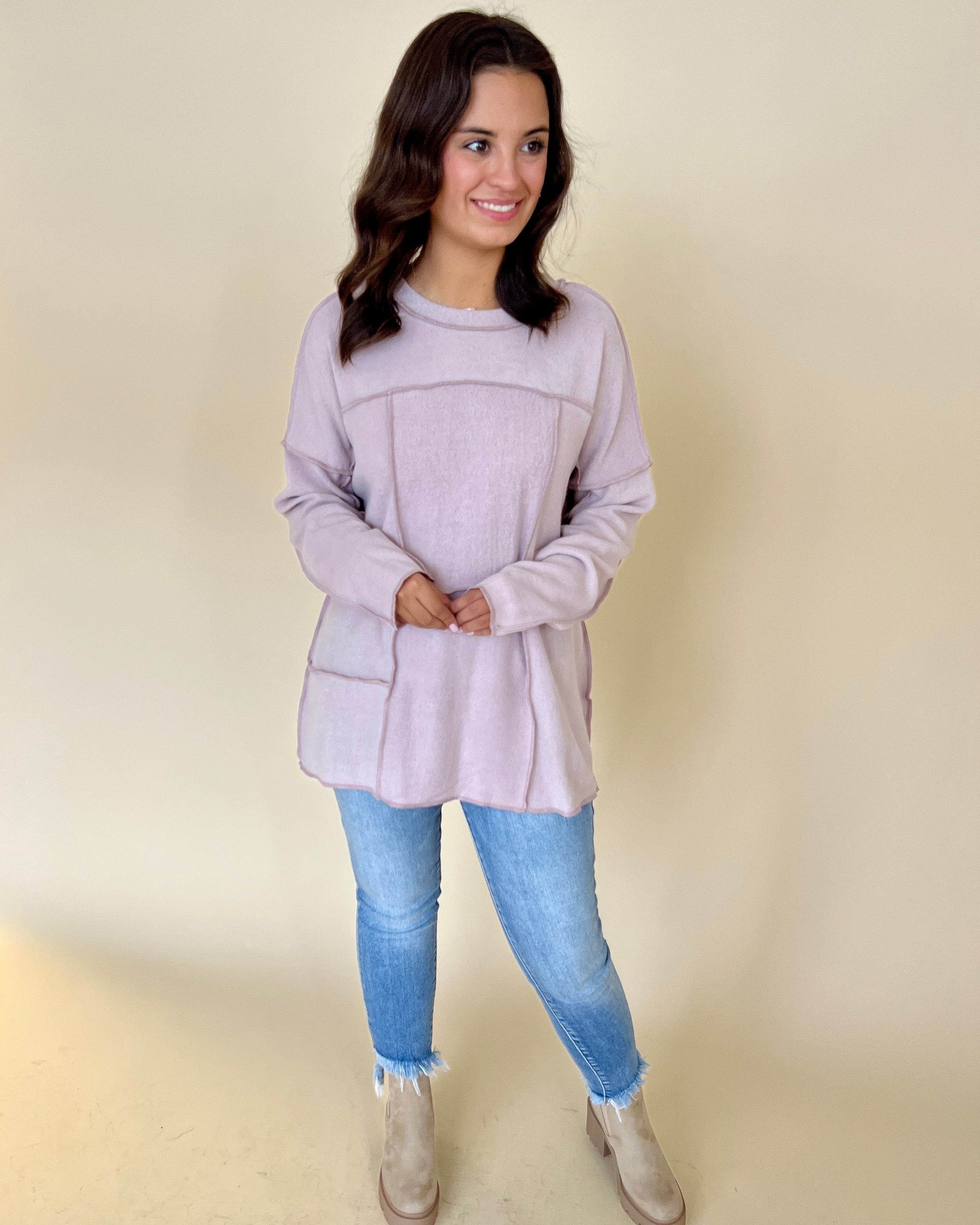 Seeing You Dusty Lavender Brushed Seam Top-Shop-Womens-Boutique-Clothing