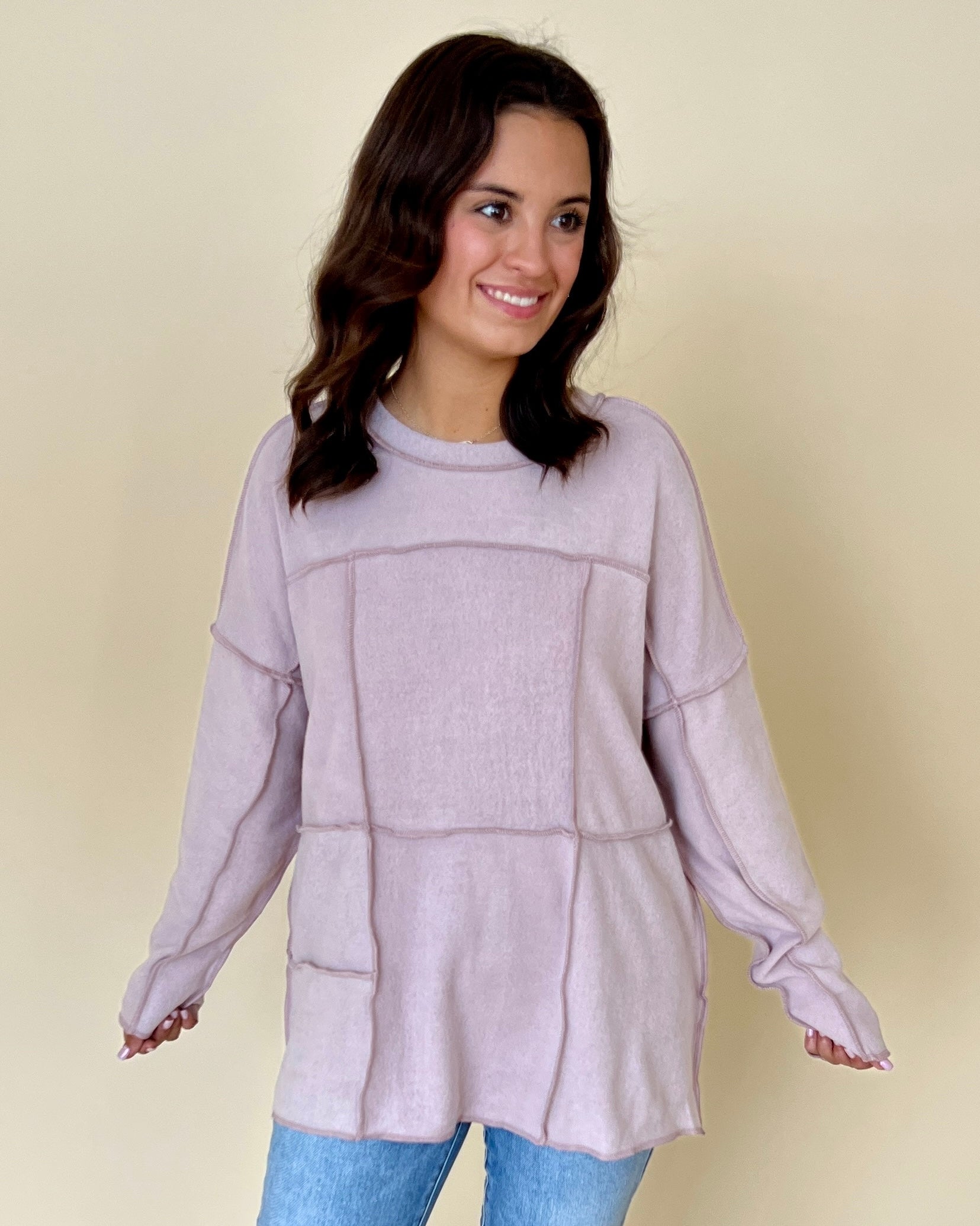 Seeing You Dusty Lavender Brushed Seam Top-Shop-Womens-Boutique-Clothing