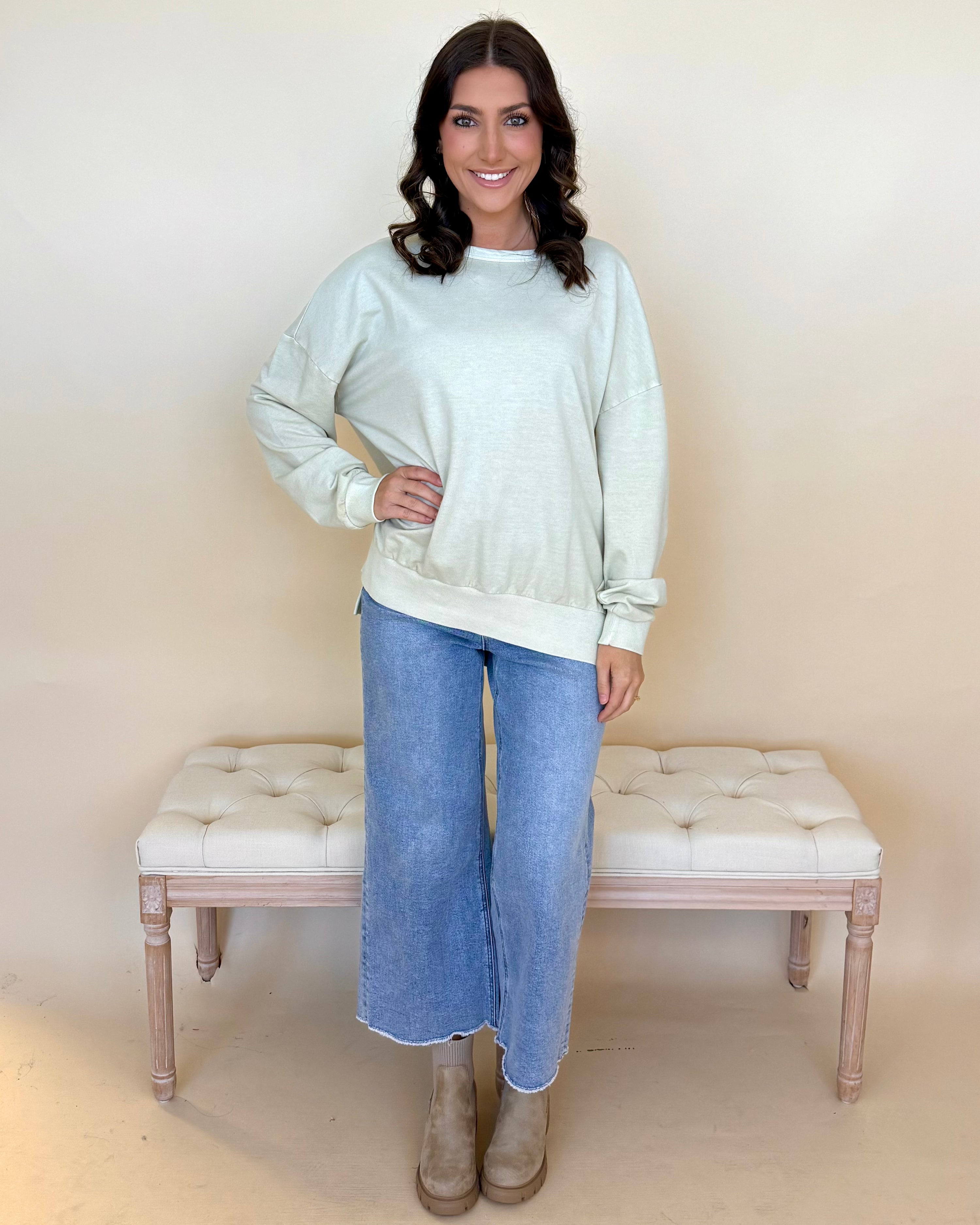 Right Moment Oatmeal Washed Split Top-Shop-Womens-Boutique-Clothing