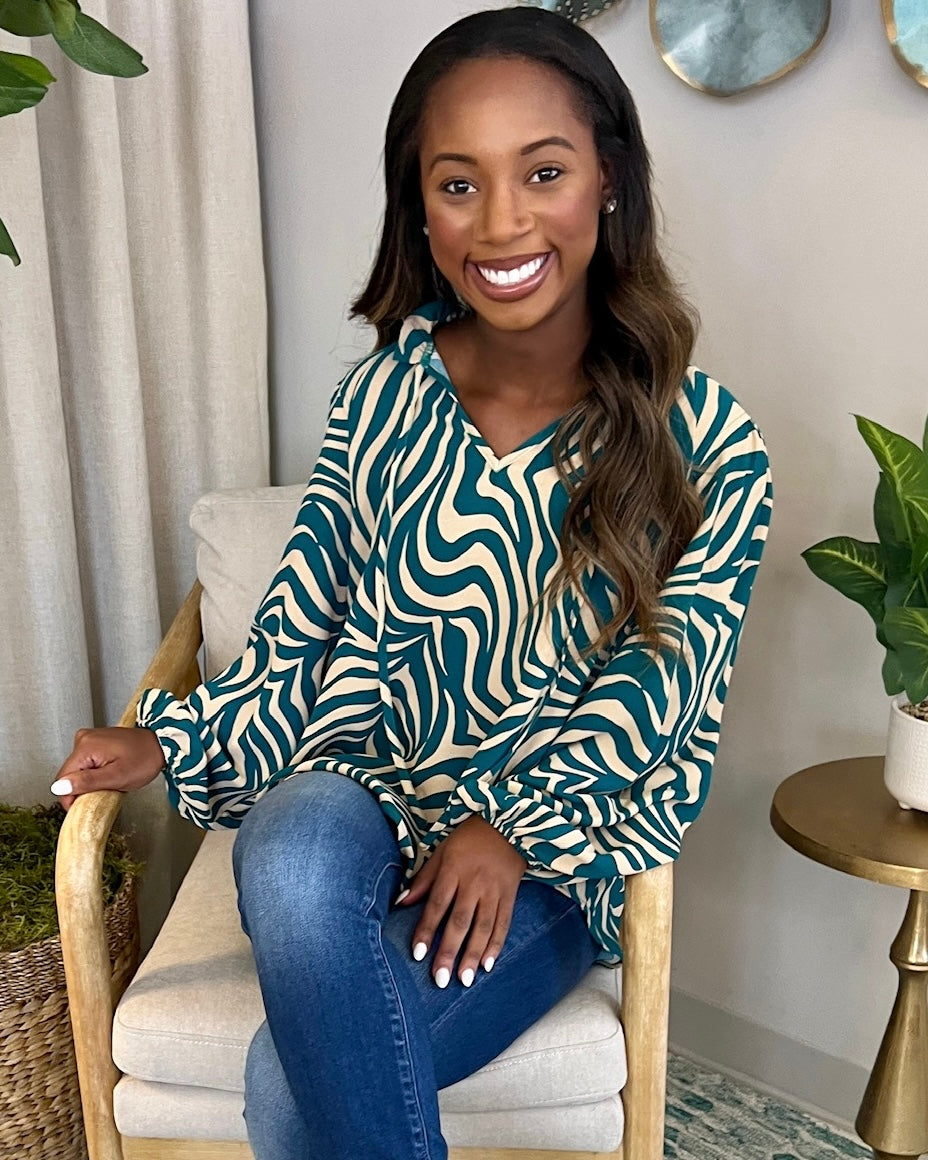 Too Divine Teal/Taupe Zebra Print Top-Shop-Womens-Boutique-Clothing