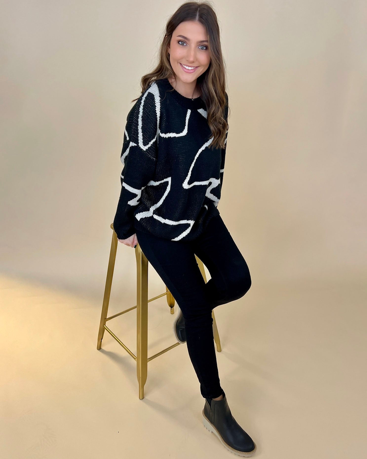 Follow My Step Black-Cream Abstract Sweater-Shop-Womens-Boutique-Clothing