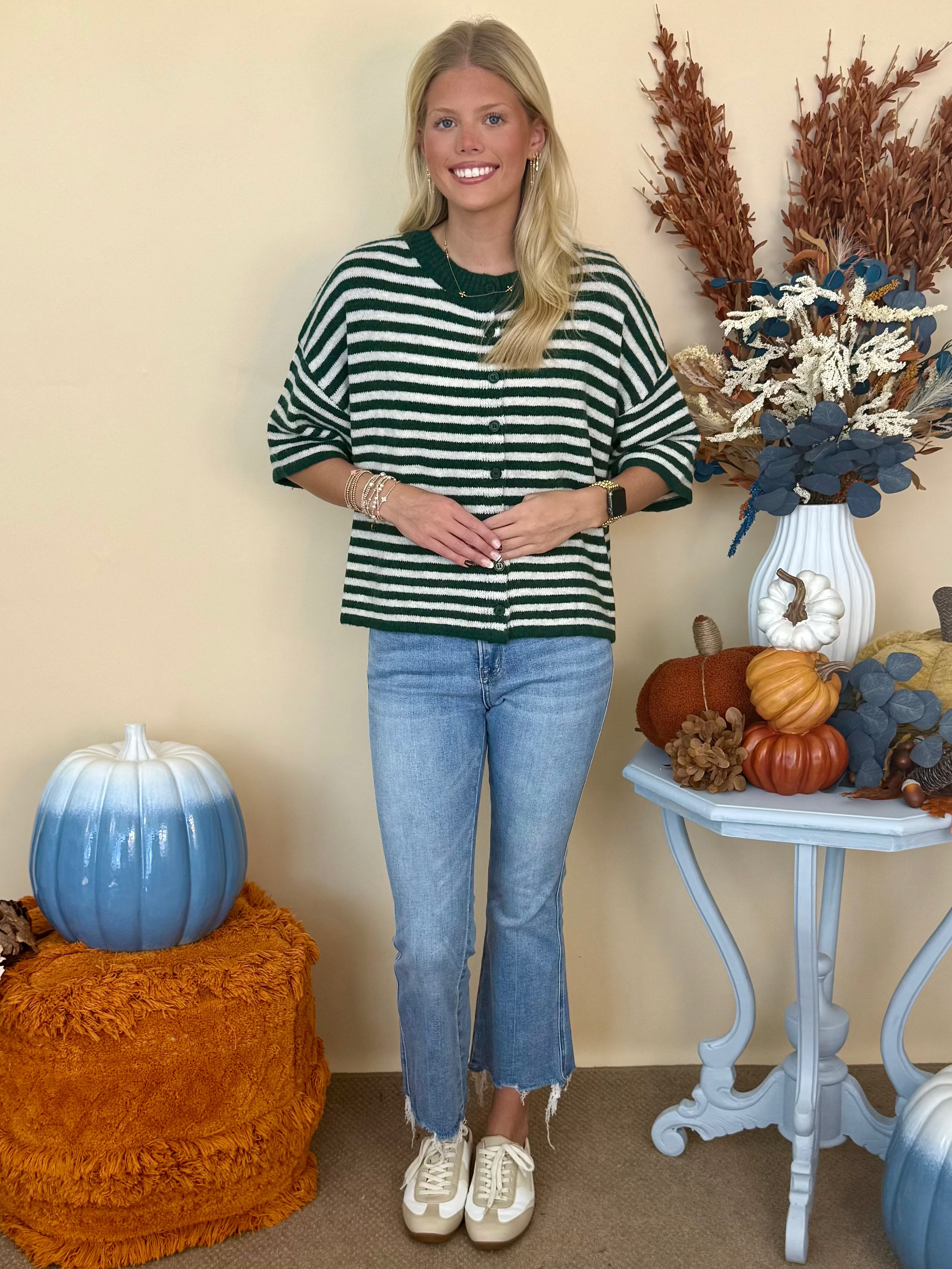Thoughtfully Made Hunter Striped Short Sleeve Knit Cardigan-Shop-Womens-Boutique-Clothing