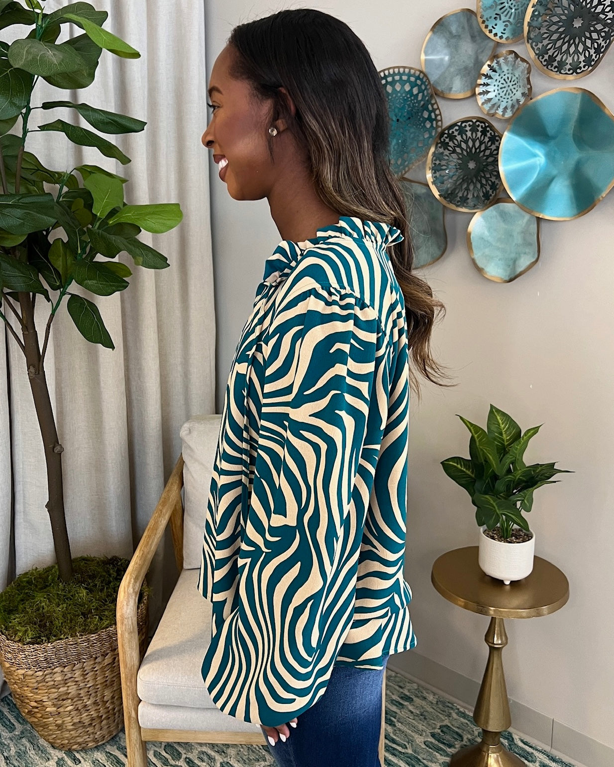 Too Divine Teal/Taupe Zebra Print Top-Shop-Womens-Boutique-Clothing