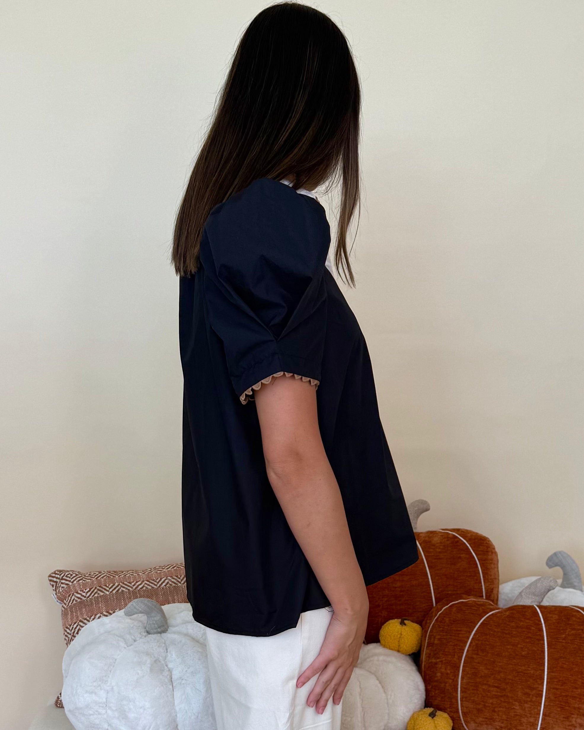 Better Together Black Scallop Yoke Top-Shop-Womens-Boutique-Clothing