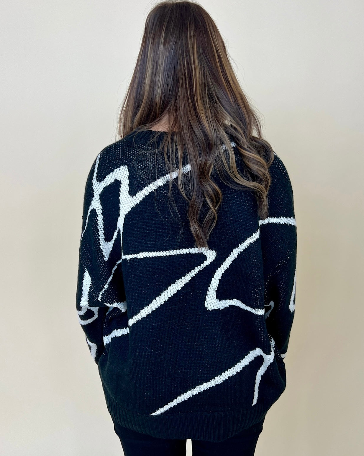 Follow My Step Black-Cream Abstract Sweater-Shop-Womens-Boutique-Clothing