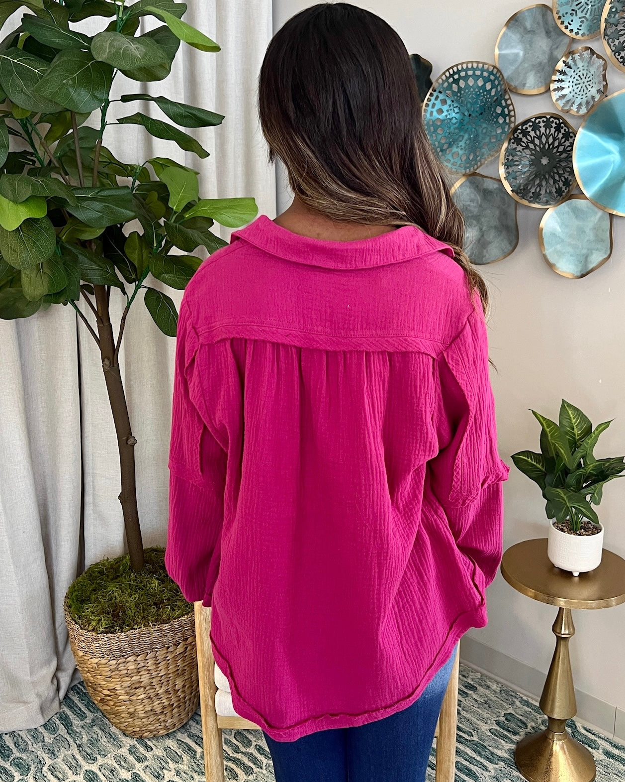 Heard It Magenta Crinkle Gauze Top-Shop-Womens-Boutique-Clothing