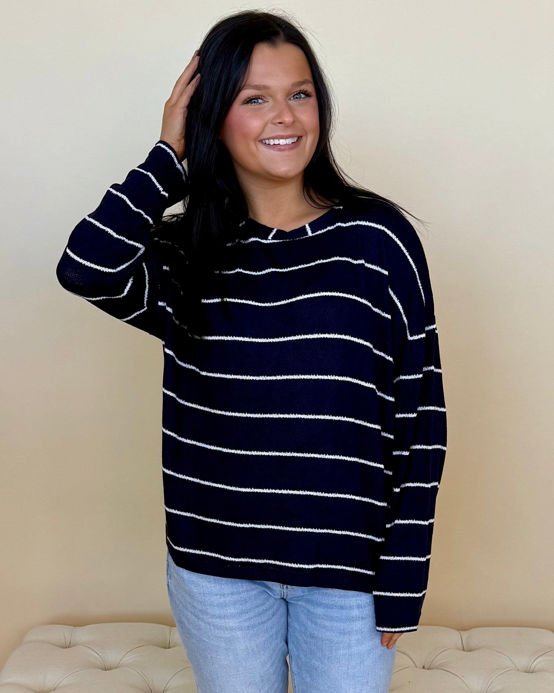 Meaning More Navy Striped Top-Shop-Womens-Boutique-Clothing
