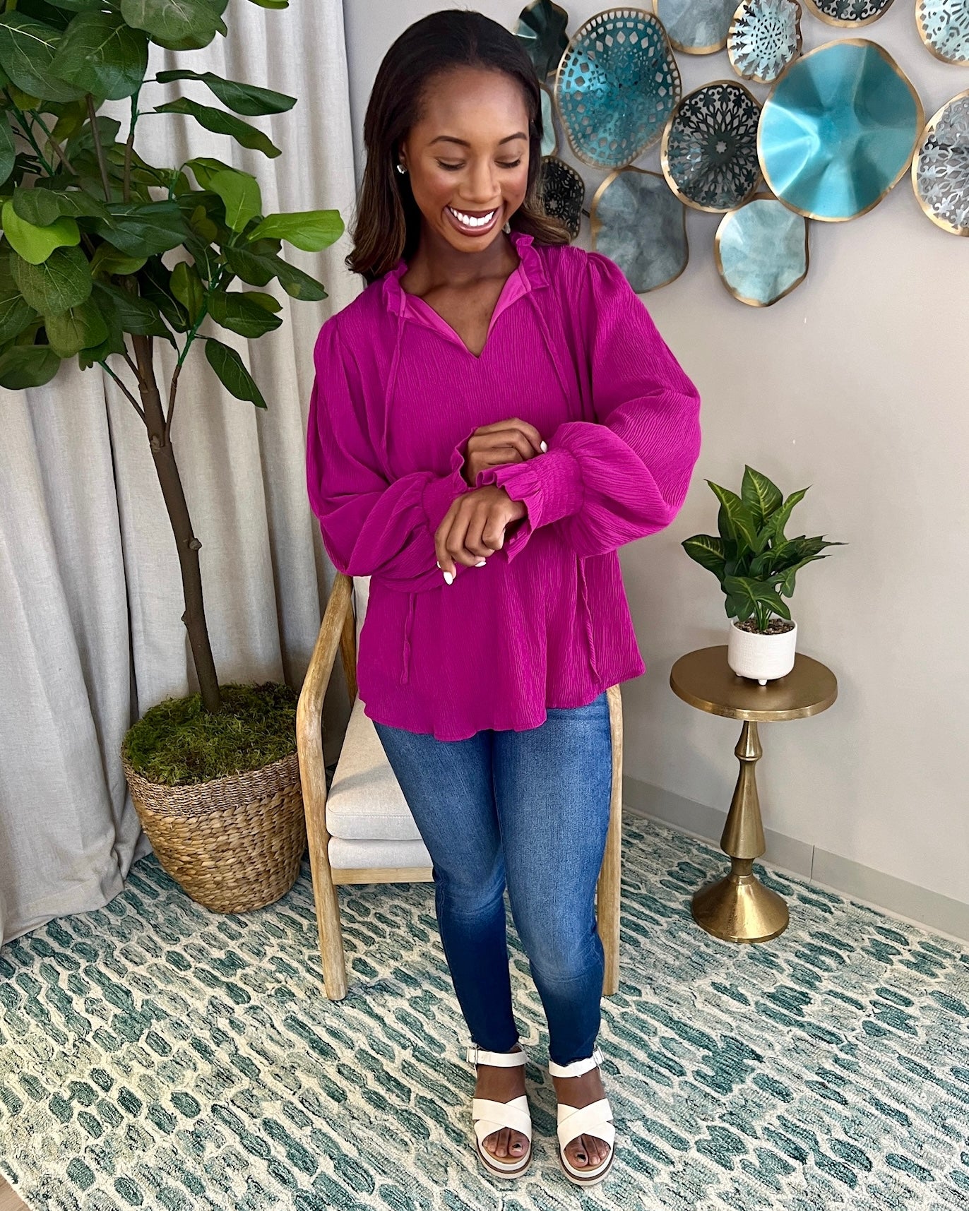 More Than Me Magenta Crinkle Top-Shop-Womens-Boutique-Clothing