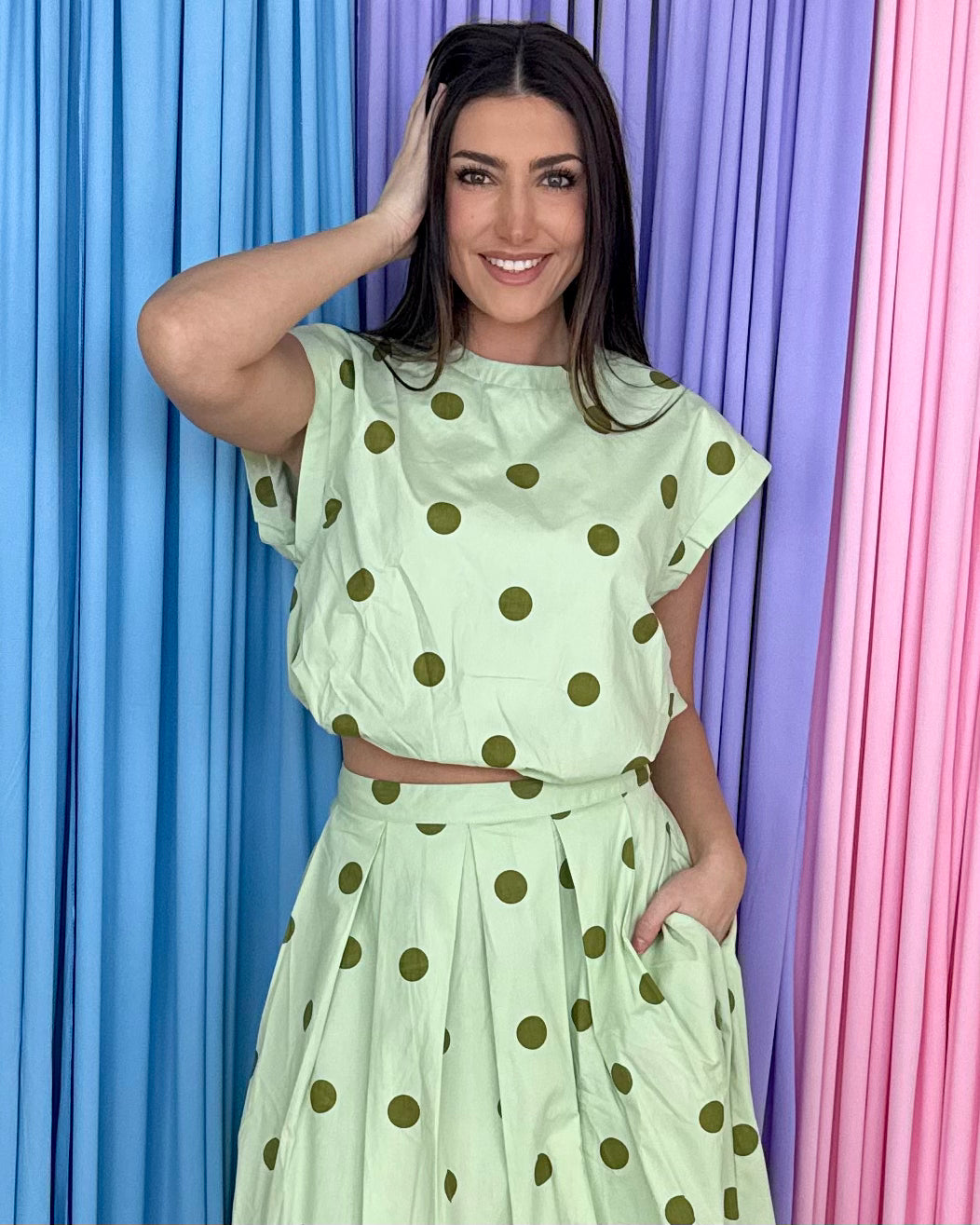 Modern Grove Sage Bubble Crop Top-Shop-Womens-Boutique-Clothing