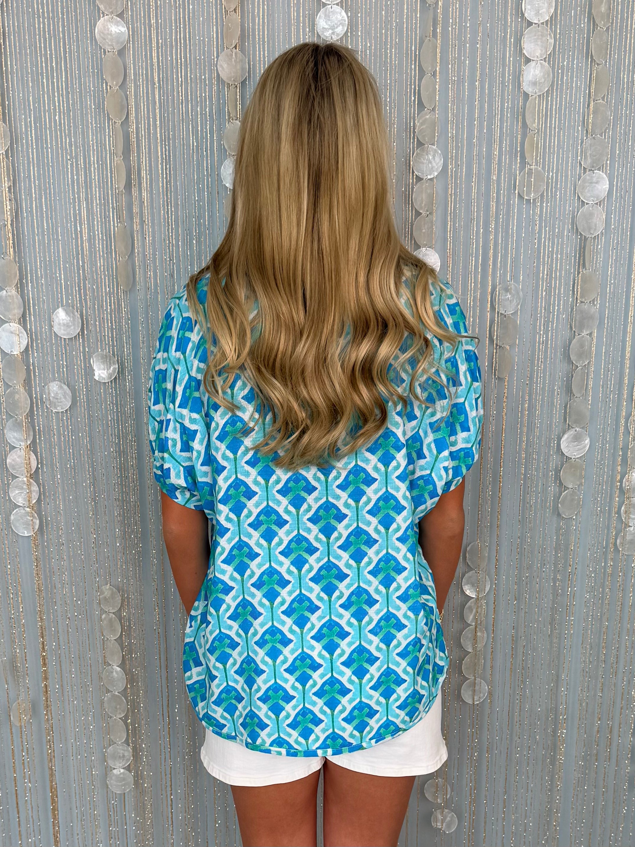 Hopelessly Yours Aqua Mix Printed Dolman Top-Shop-Womens-Boutique-Clothing