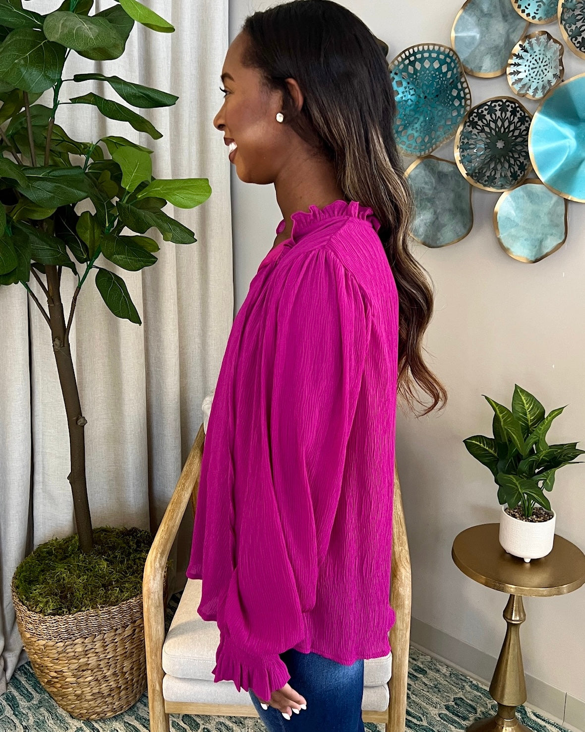 More Than Me Magenta Crinkle Top-Shop-Womens-Boutique-Clothing