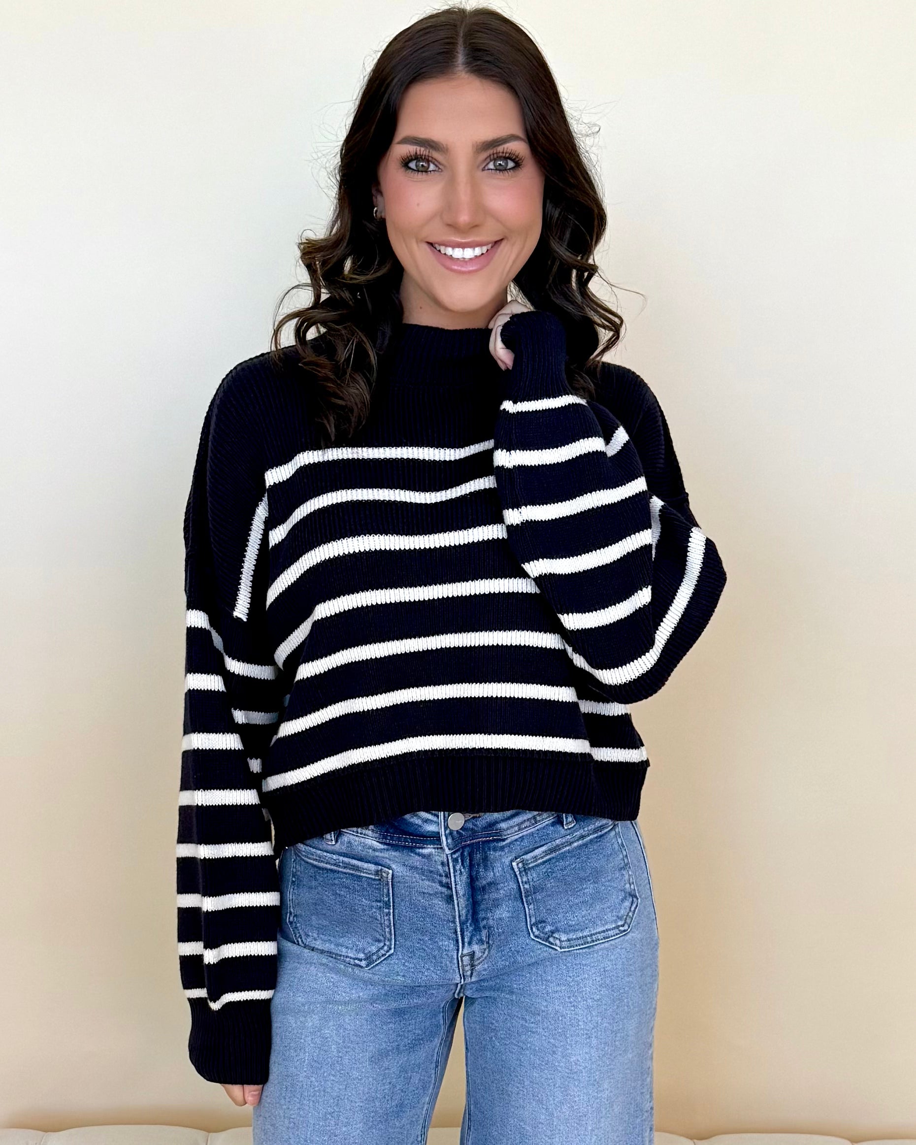 Rewrite Stories Navy Striped Mock Sweater-Shop-Womens-Boutique-Clothing