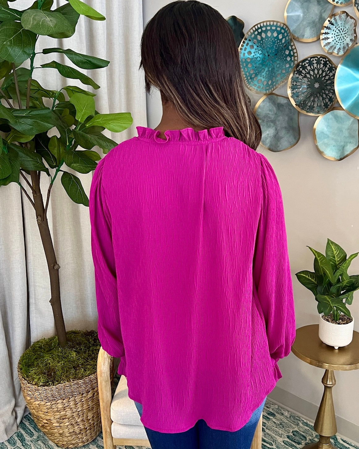 More Than Me Magenta Crinkle Top-Shop-Womens-Boutique-Clothing
