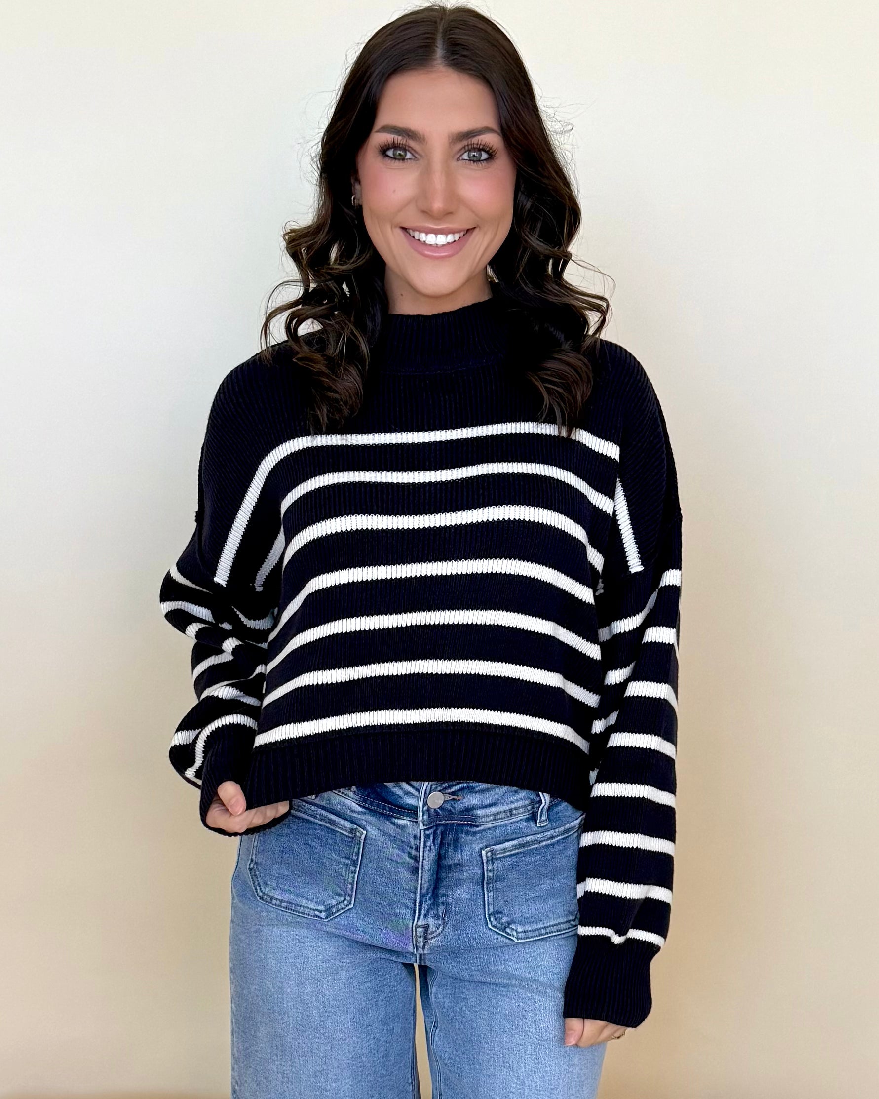 Rewrite Stories Navy Striped Mock Sweater-Shop-Womens-Boutique-Clothing