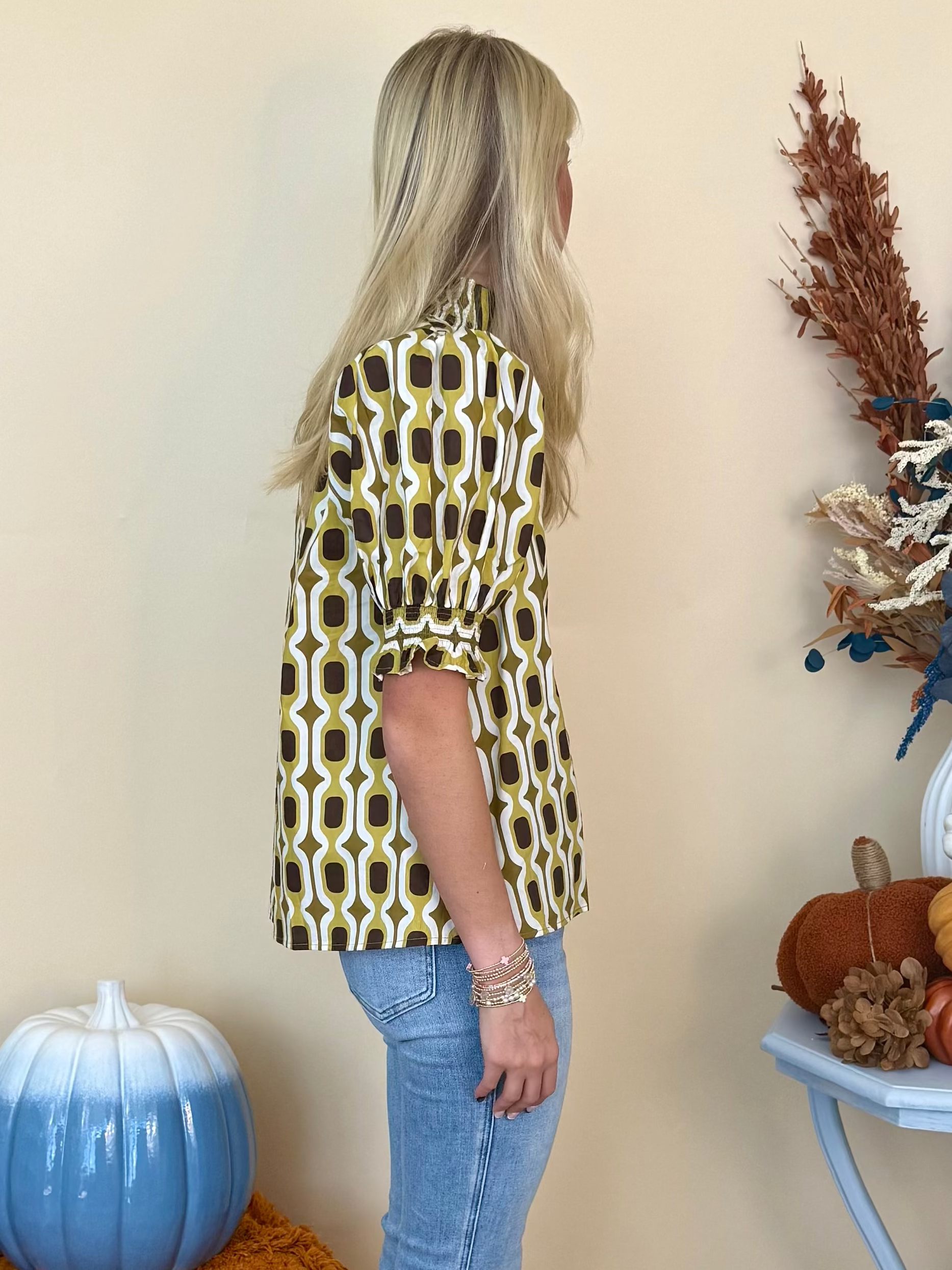 Golden Hour Martini Olive Abstract Print Top-Shop-Womens-Boutique-Clothing