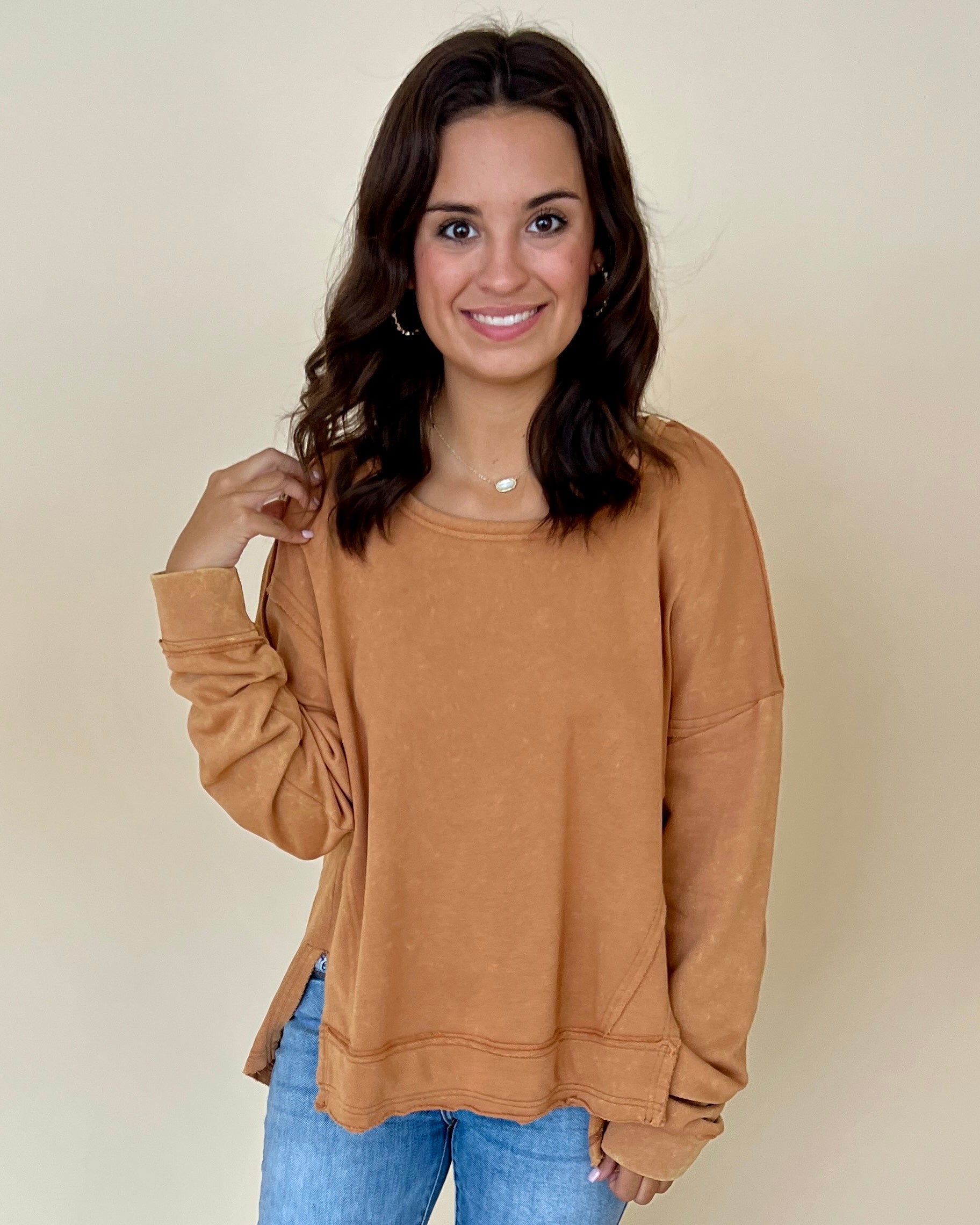 Nothing To Do Beige Mineral Washed Top-Shop-Womens-Boutique-Clothing