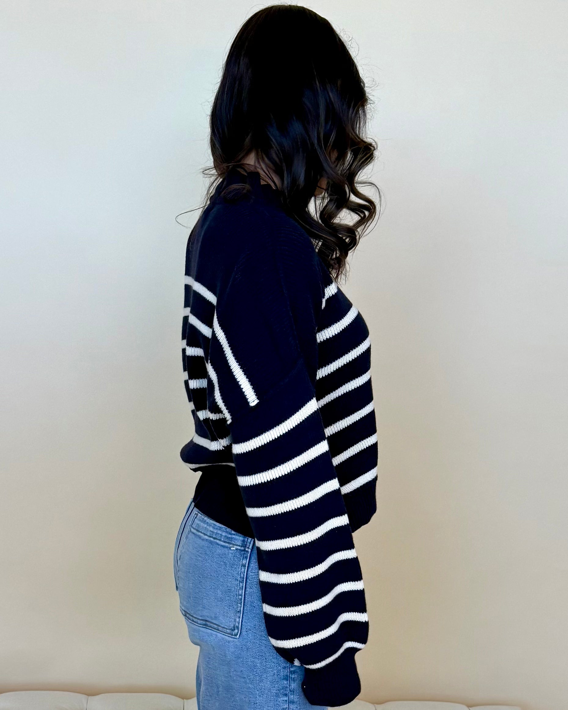Rewrite Stories Navy Striped Mock Sweater-Shop-Womens-Boutique-Clothing