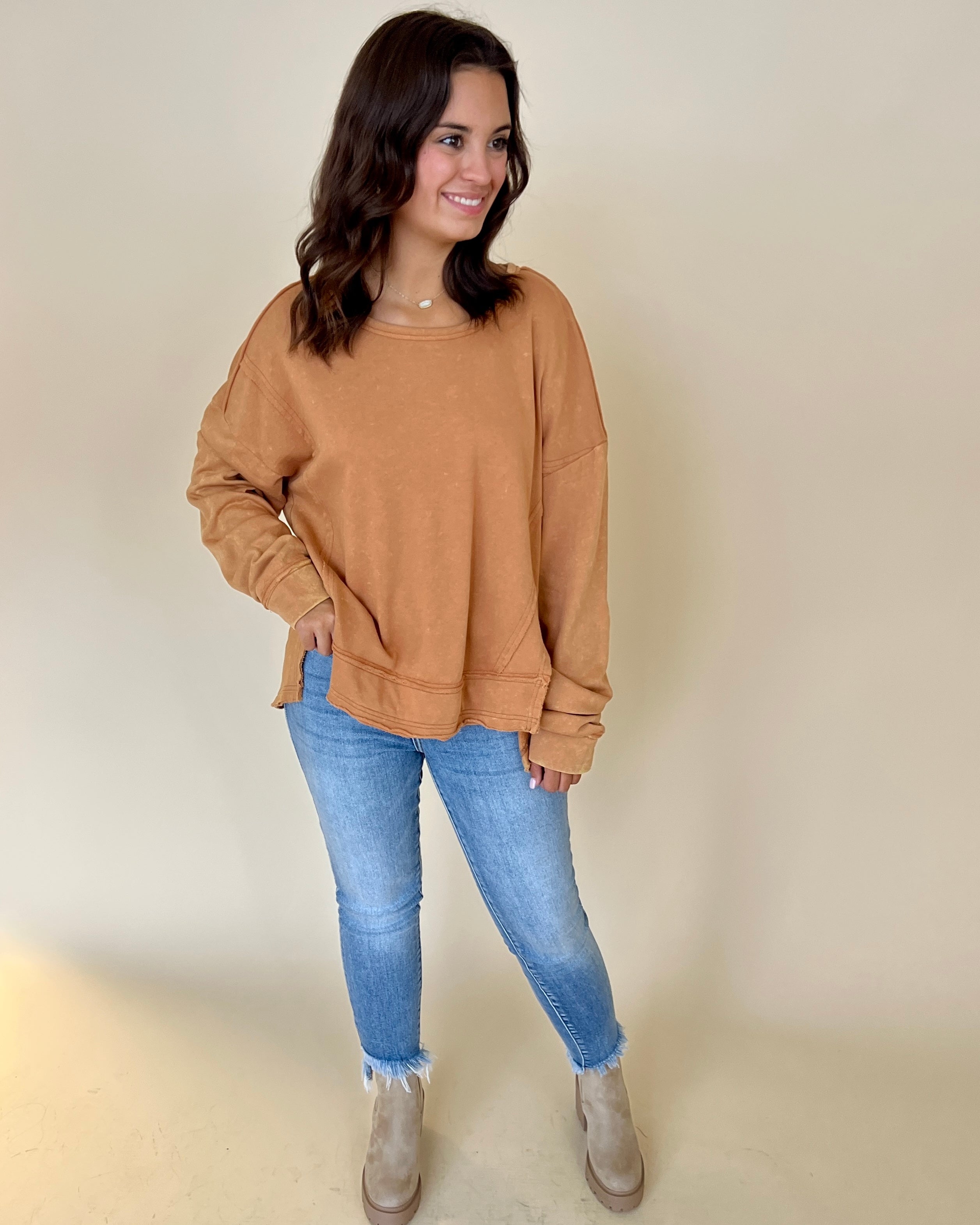 Nothing To Do Beige Mineral Washed Top-Shop-Womens-Boutique-Clothing