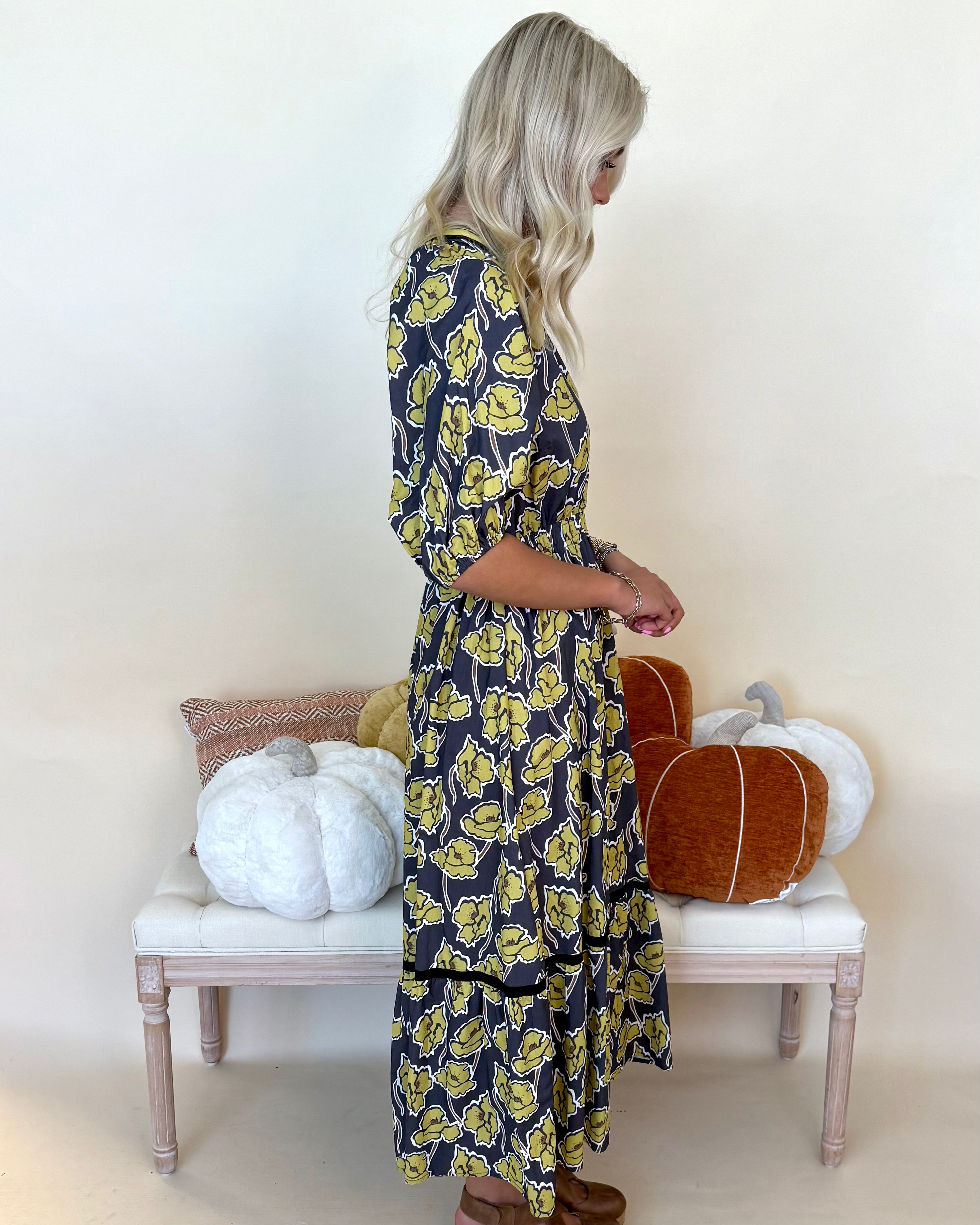 Brunch Party Black Floral Midi Dress-Shop-Womens-Boutique-Clothing
